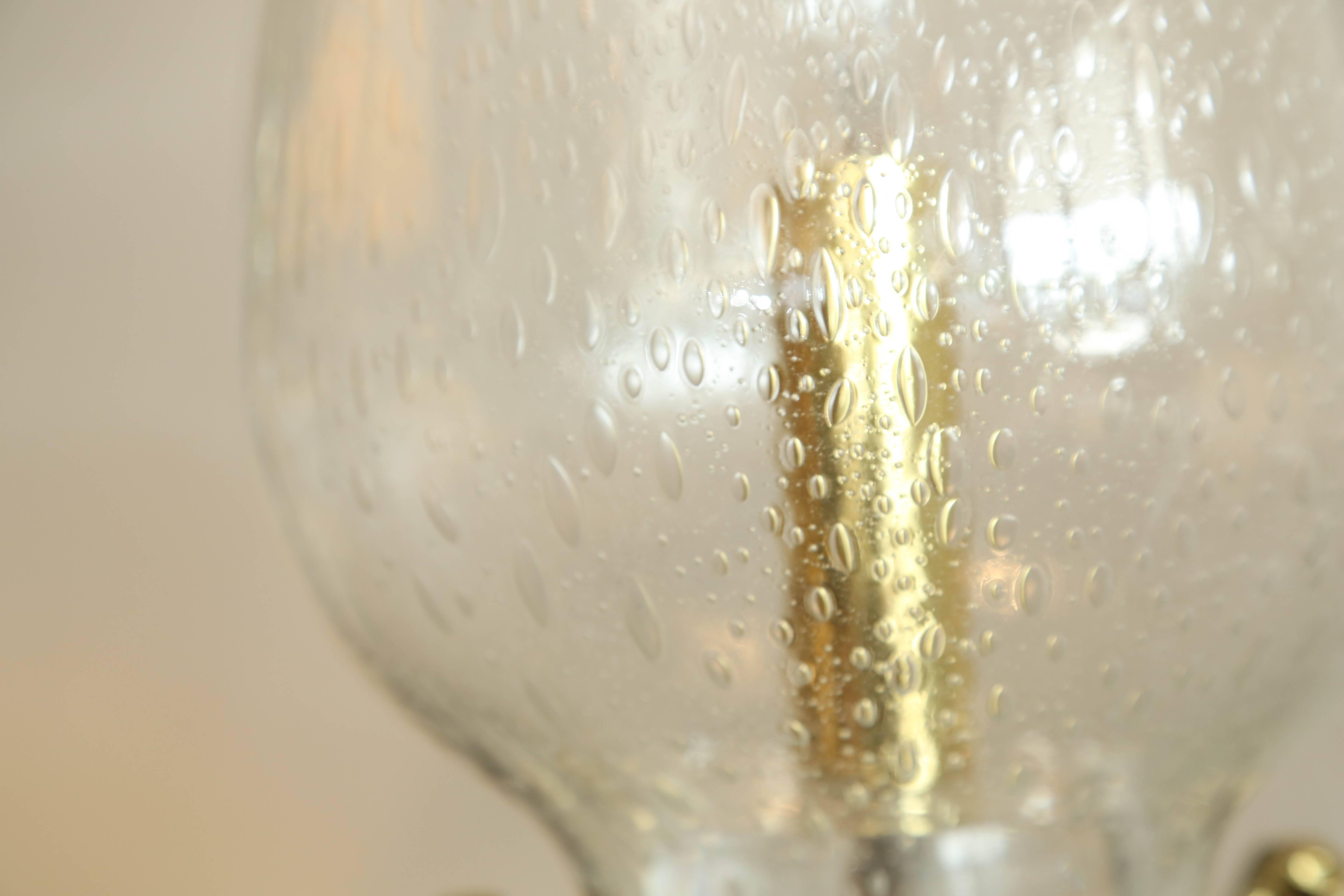 Pair of Seeded Glass Electrified Hurricane Lamps In Good Condition For Sale In West Palm Beach, FL