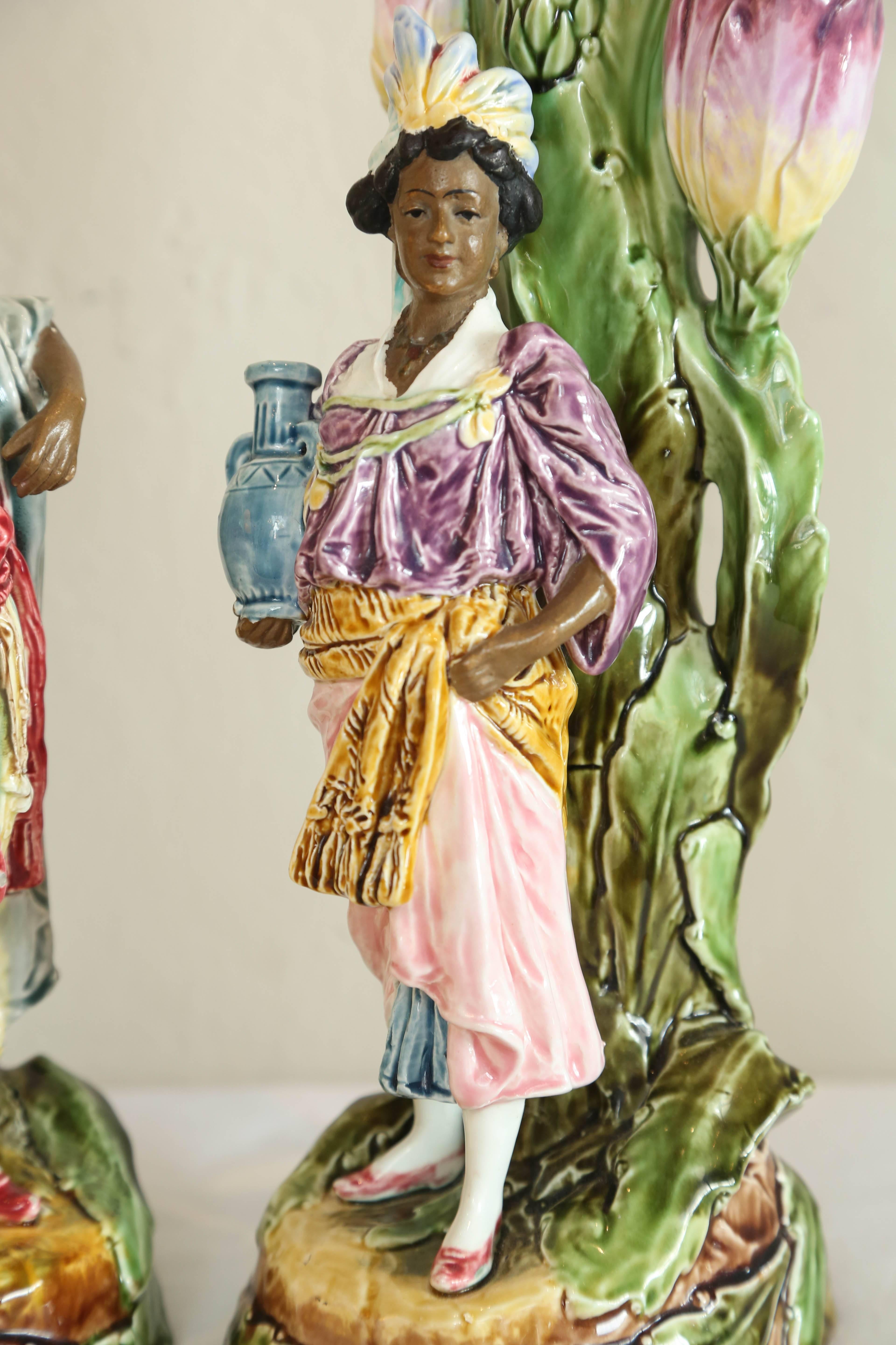 Pair of Late 19th Century French Majolica Figurines In Good Condition In West Palm Beach, FL