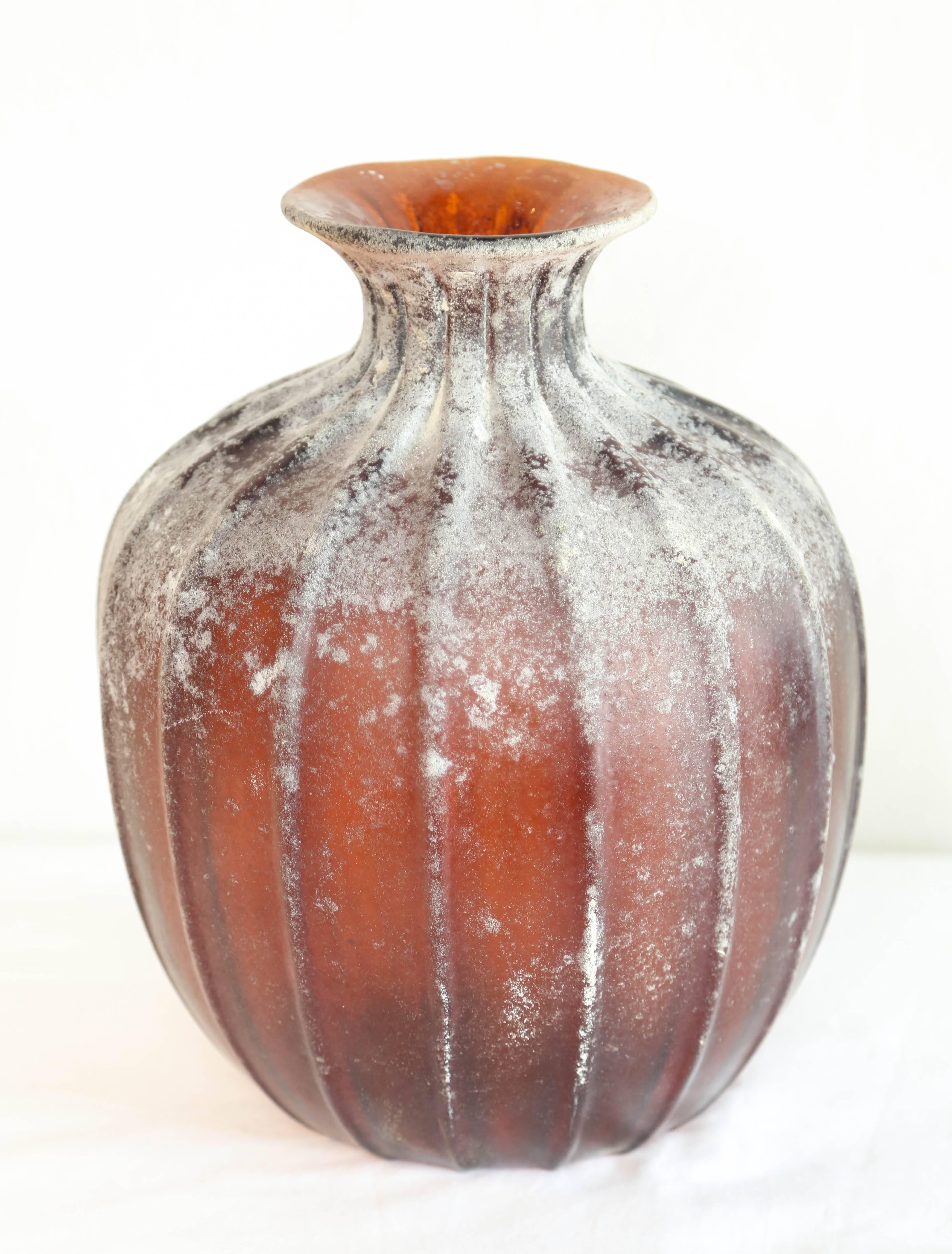 Amber colored Etruscan style Scavo vase.