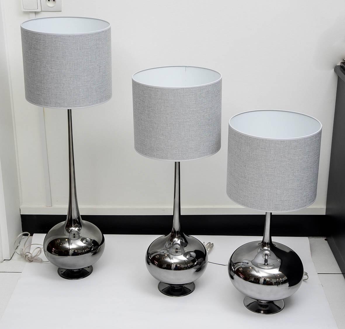 Plated Set of Table Lamps in Glass, Silvered Titanium Patina