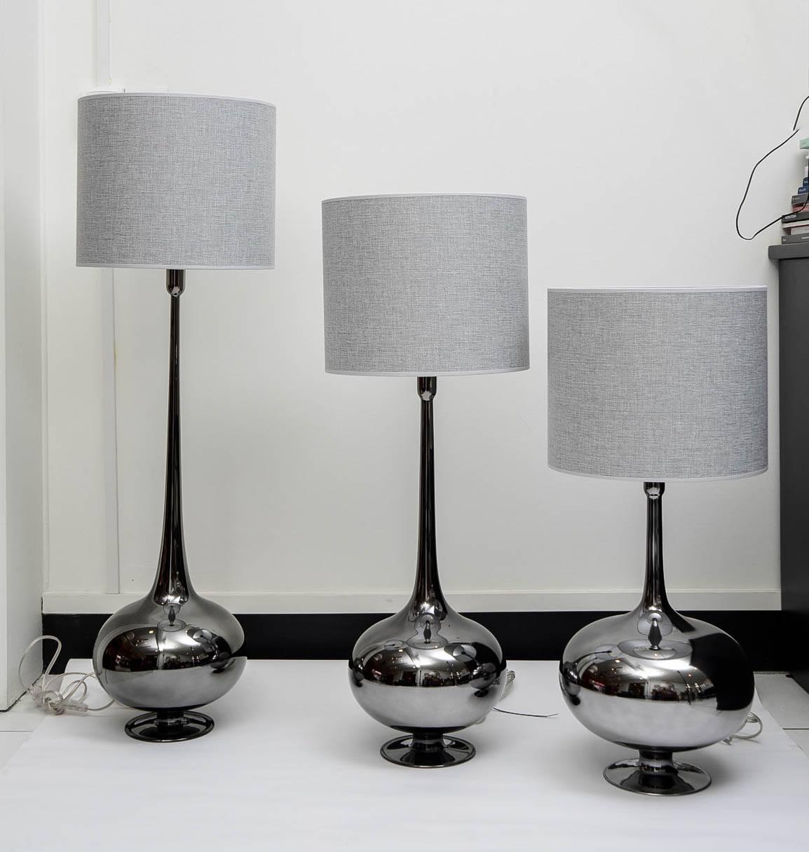 Set of Table Lamps in Glass, Silvered Titanium Patina In Excellent Condition In Saint-Ouen, FR