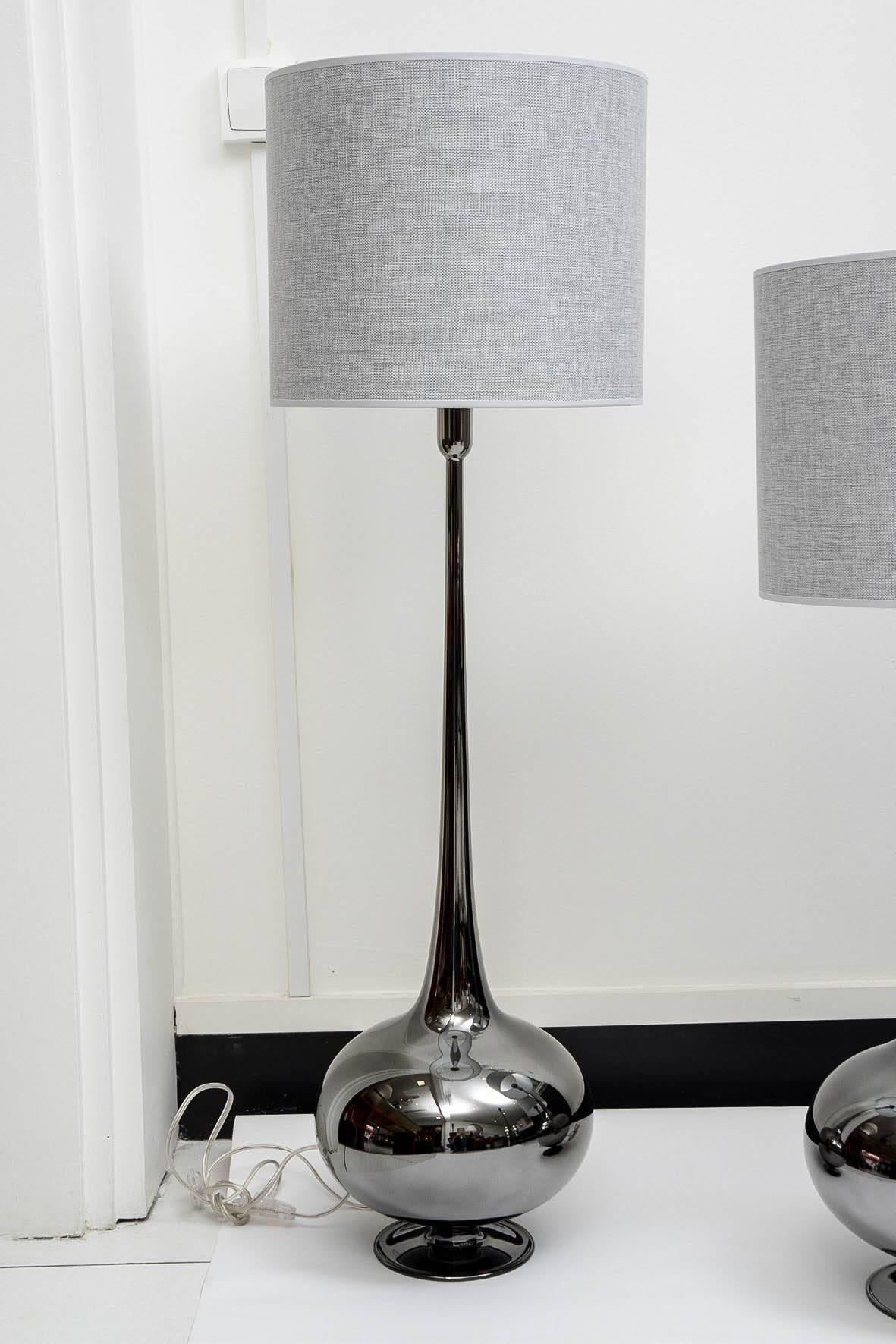 Contemporary Set of Table Lamps in Glass, Silvered Titanium Patina
