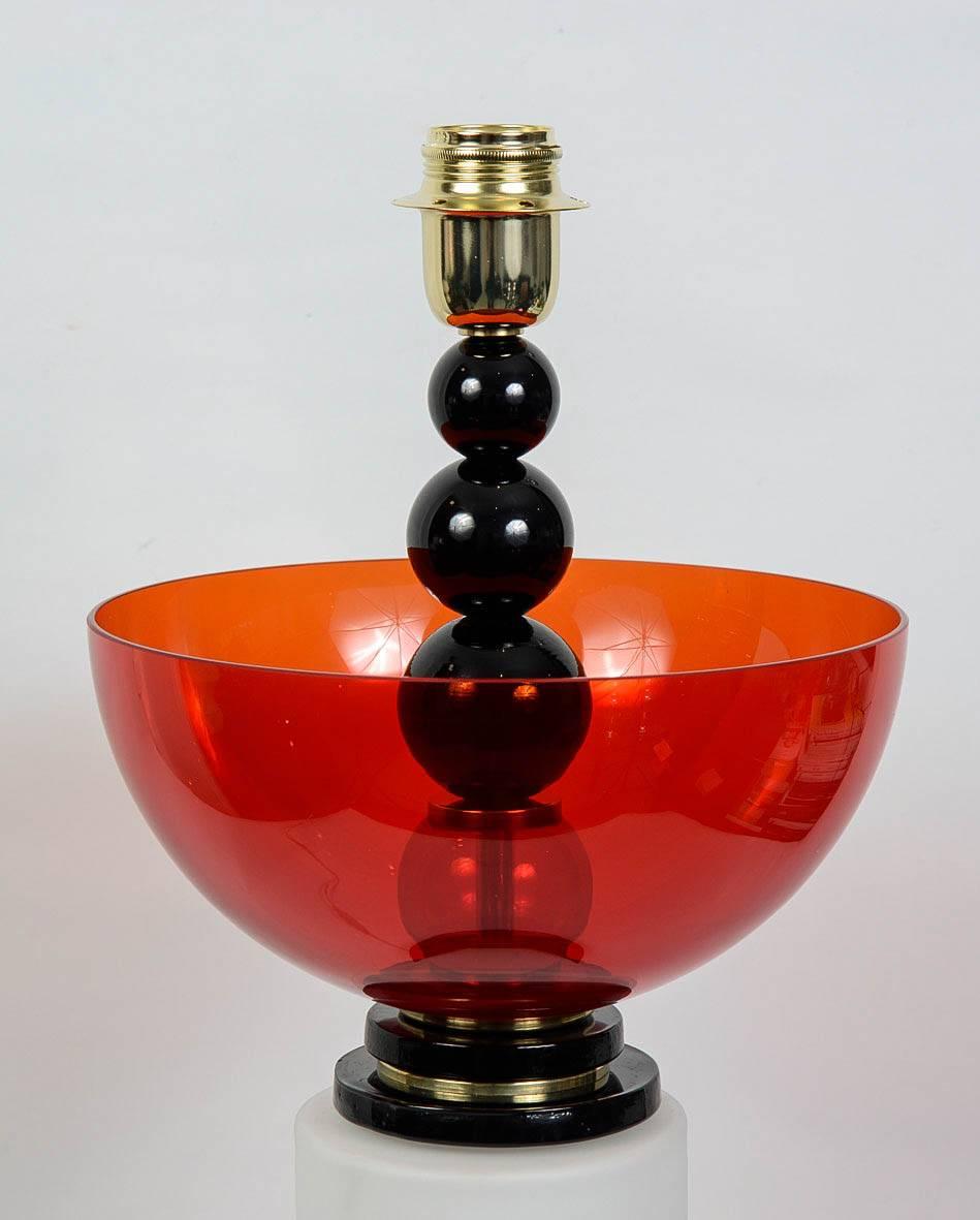 Enameled Pair of Italian Table Lamps in Handblown Murano Glass