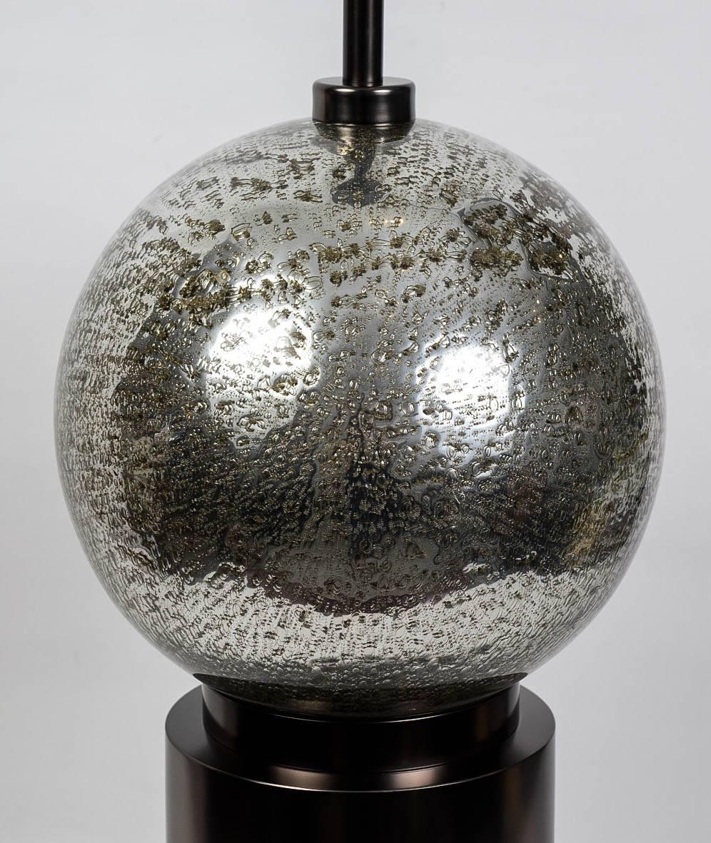 French  Pair Of Bubbled Glass Table Lamps