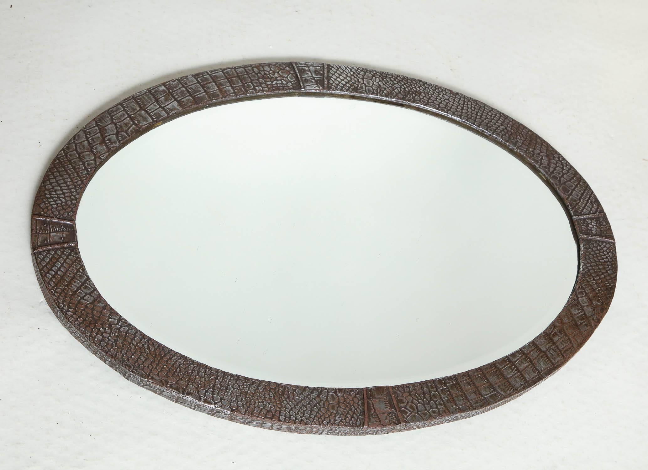 English Steel Oval Arts and Crafts Mirror 1