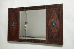 Arts & Crafts Embossed Leather Mirror