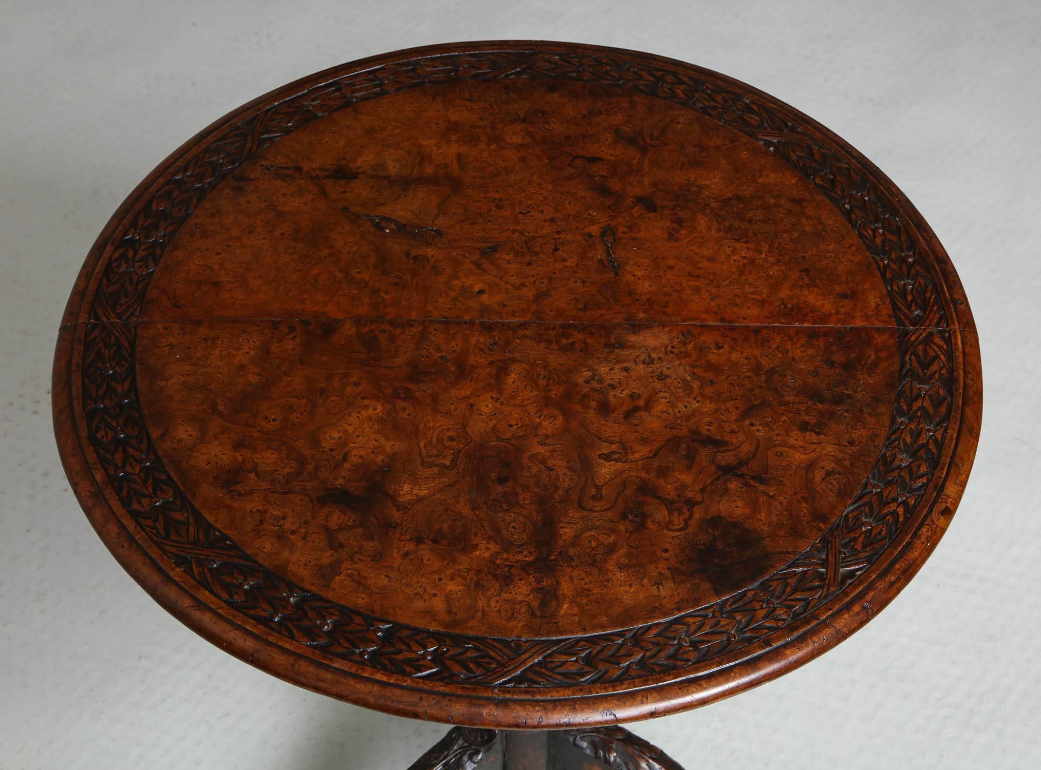 Carved Burl Wood Tripod Table 2