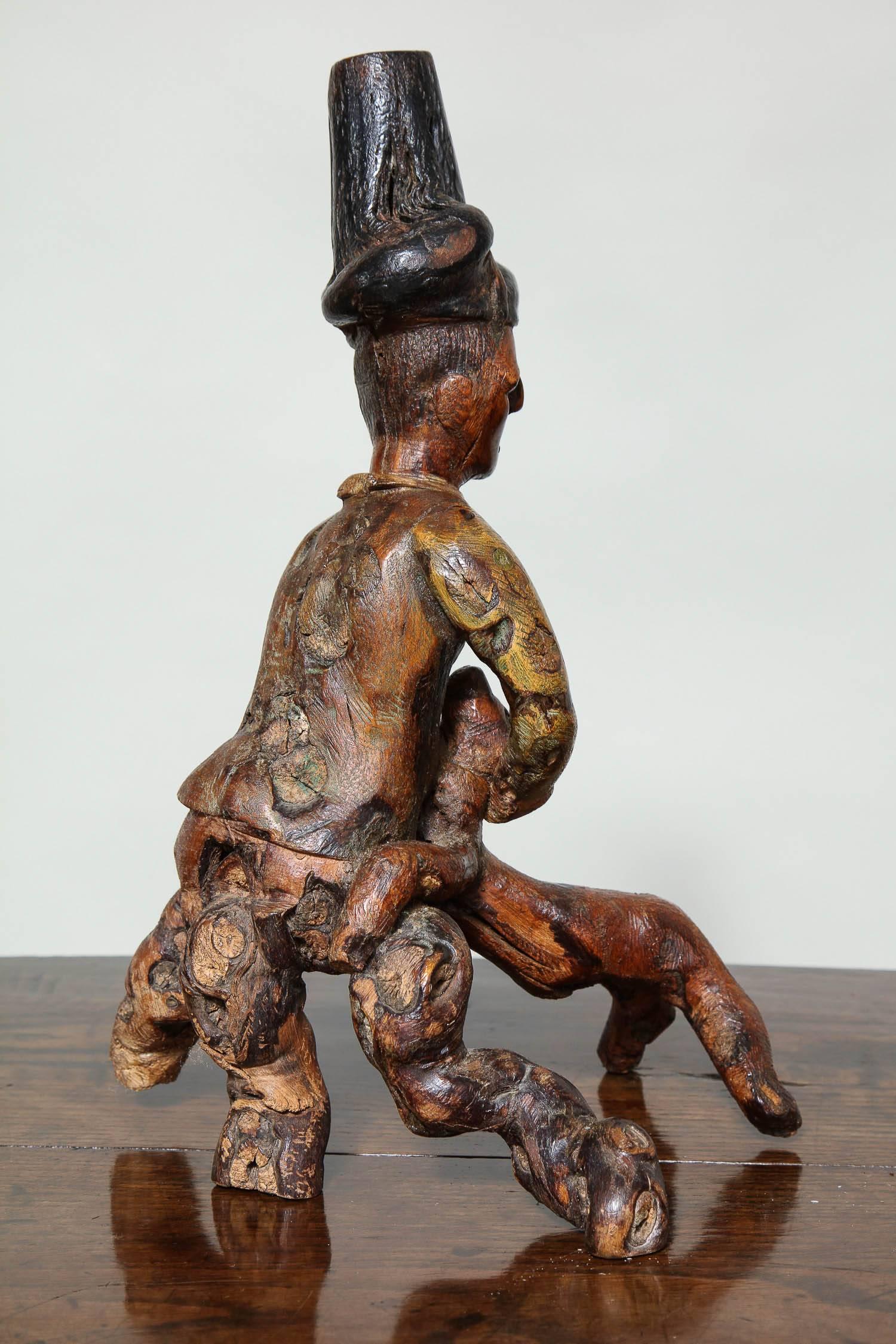 Great Britain (UK) Folk Art Root Carving Man and Dog For Sale