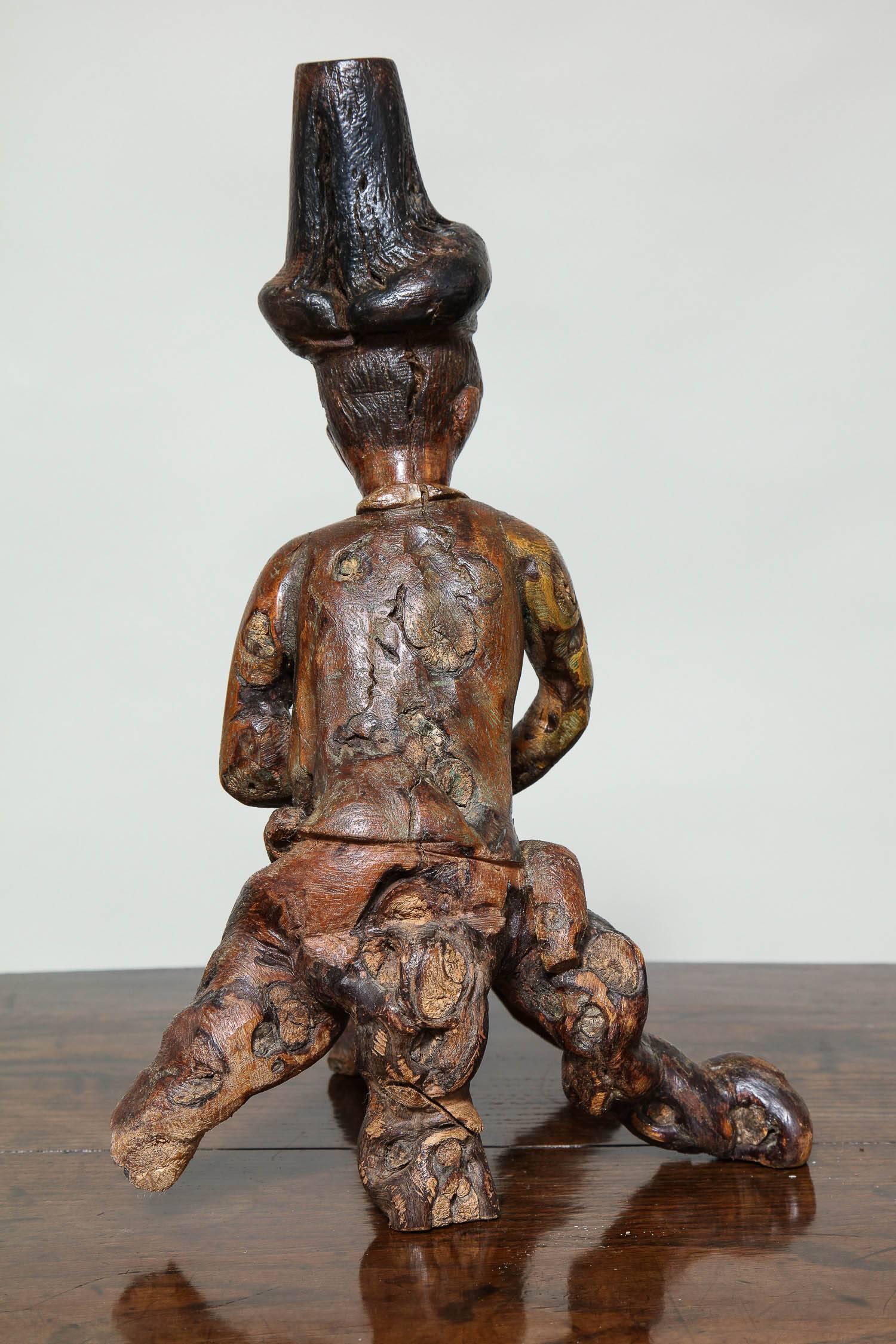 Folk Art Root Carving Man and Dog In Excellent Condition For Sale In Greenwich, CT