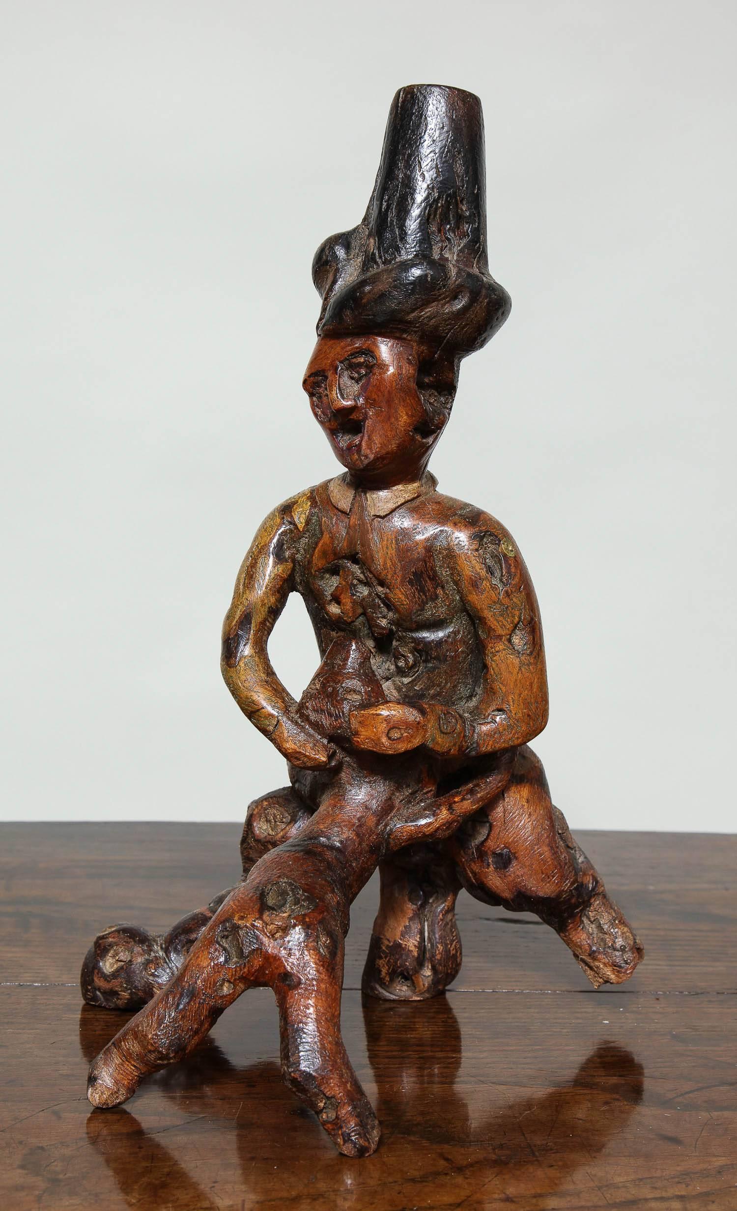 Early 19th Century Folk Art Root Carving Man and Dog For Sale