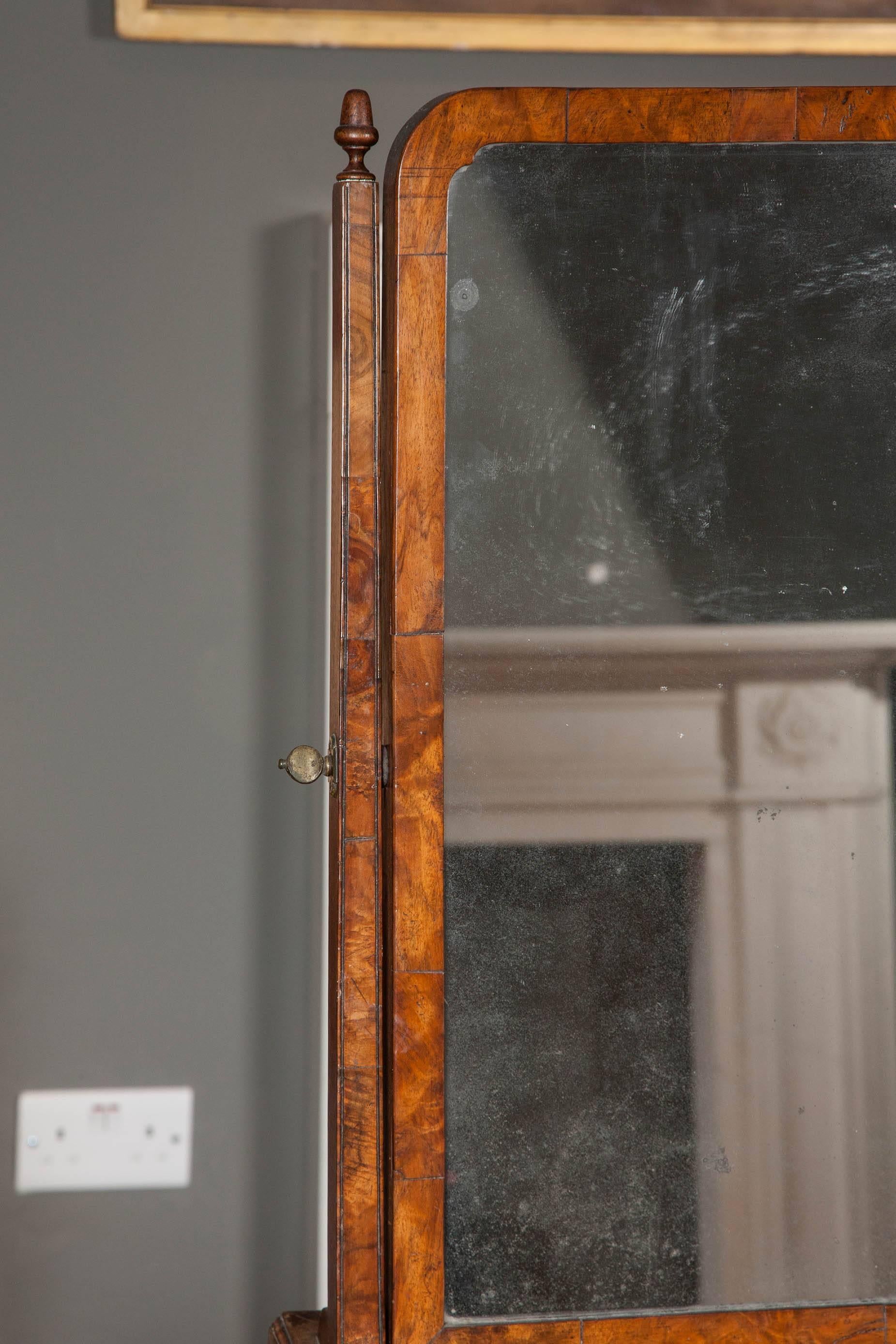 18th Century George I Burr and Figured Walnut Dressing Mirror