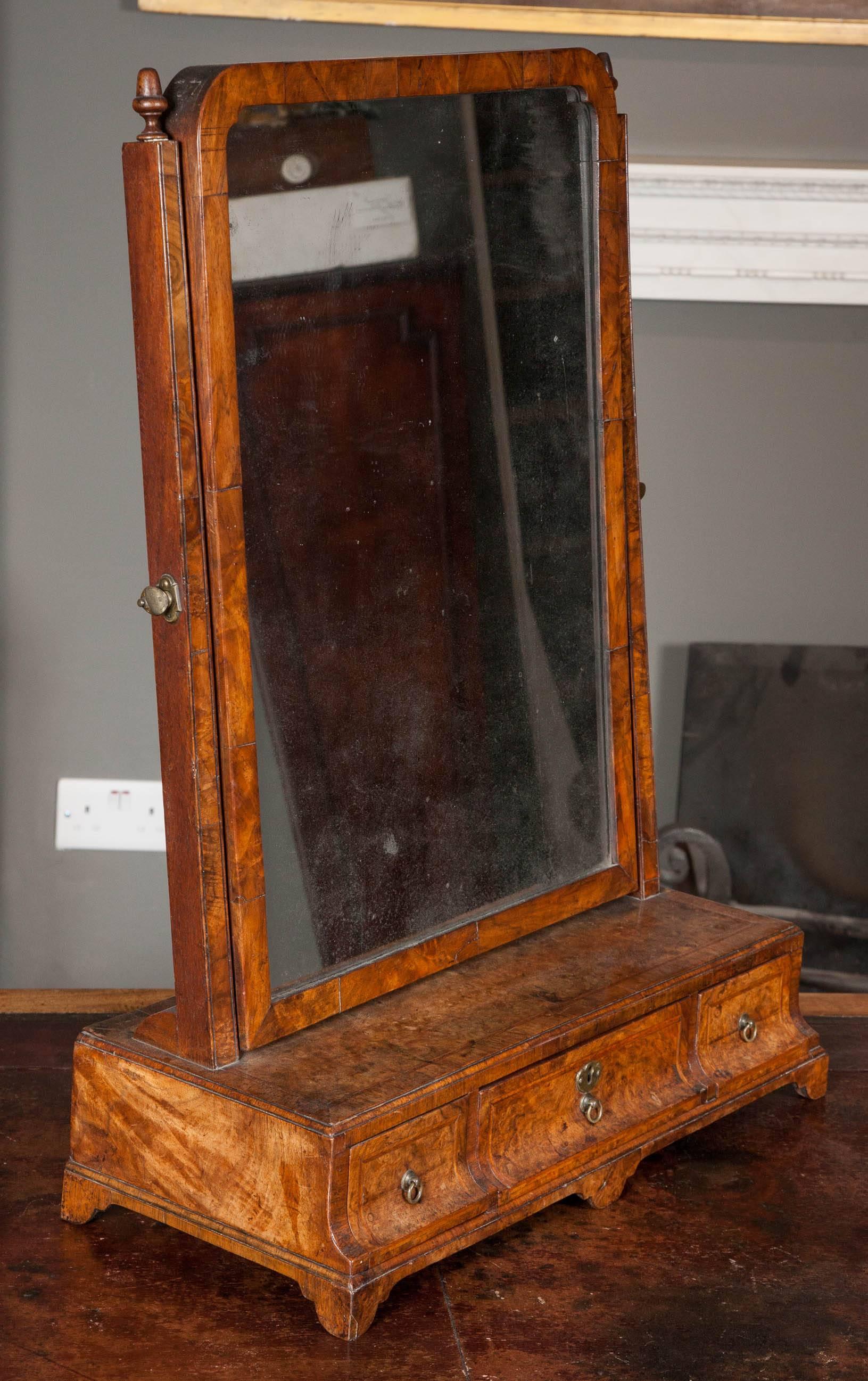 George I Burr and Figured Walnut Dressing Mirror 1