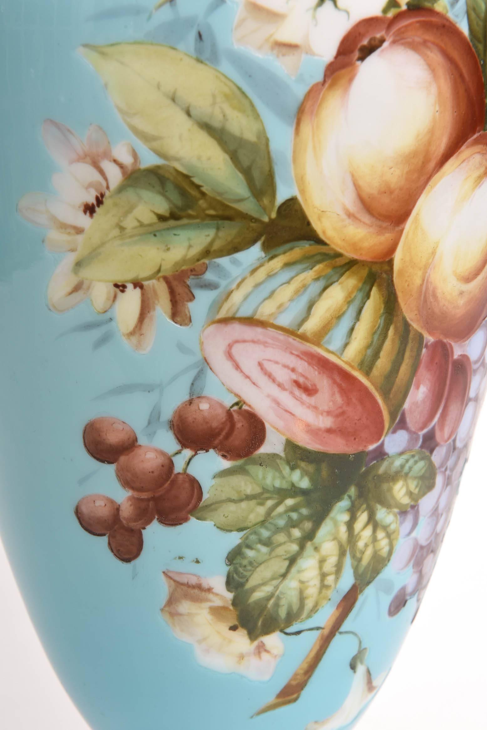 Tall Opaline Glass Vase with Hand-Painted Florals, Attributed to Baccarat 1
