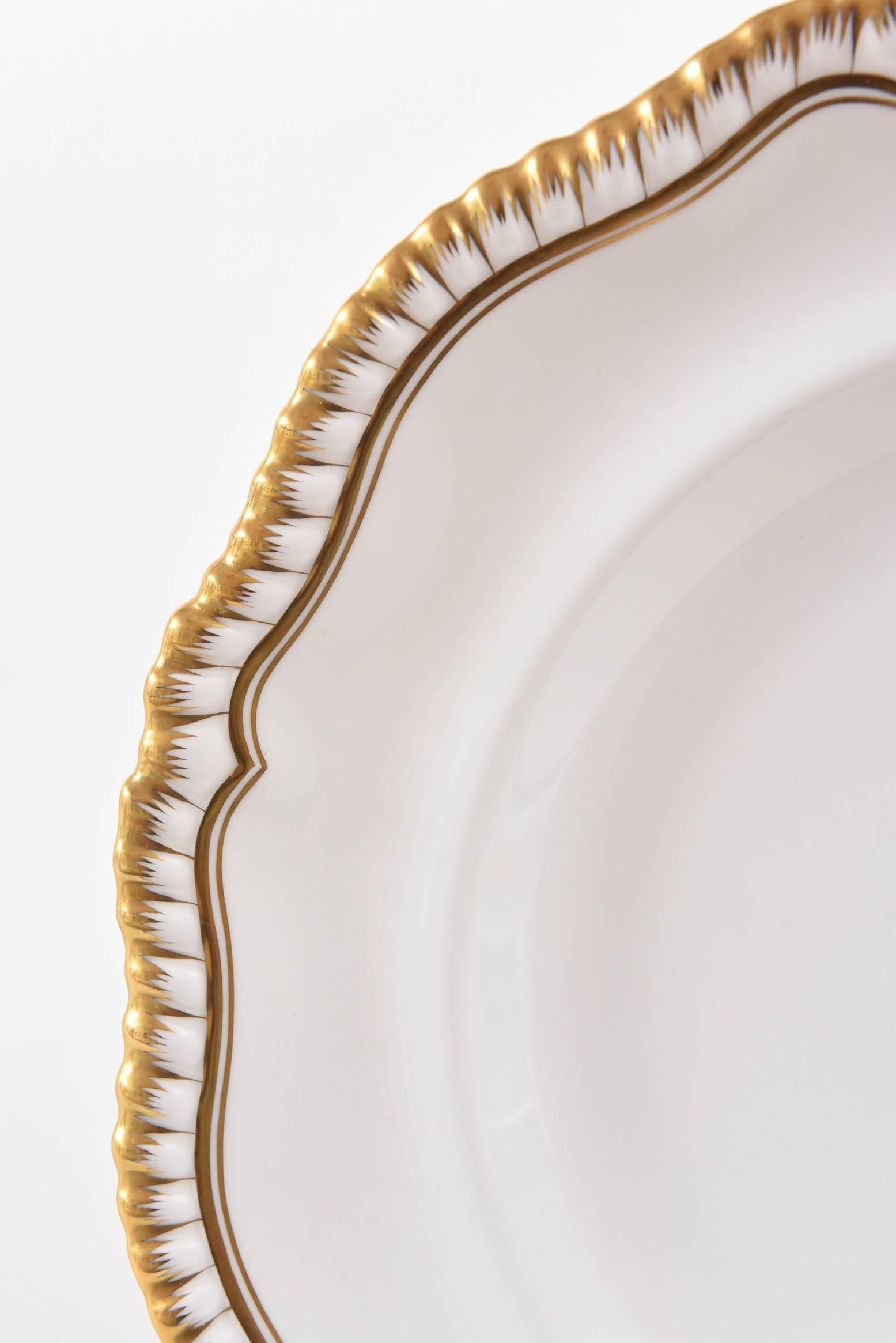 Regency 12 Elegant Antique Dinner Plates, Spode England, Gilt Scalloped Edge