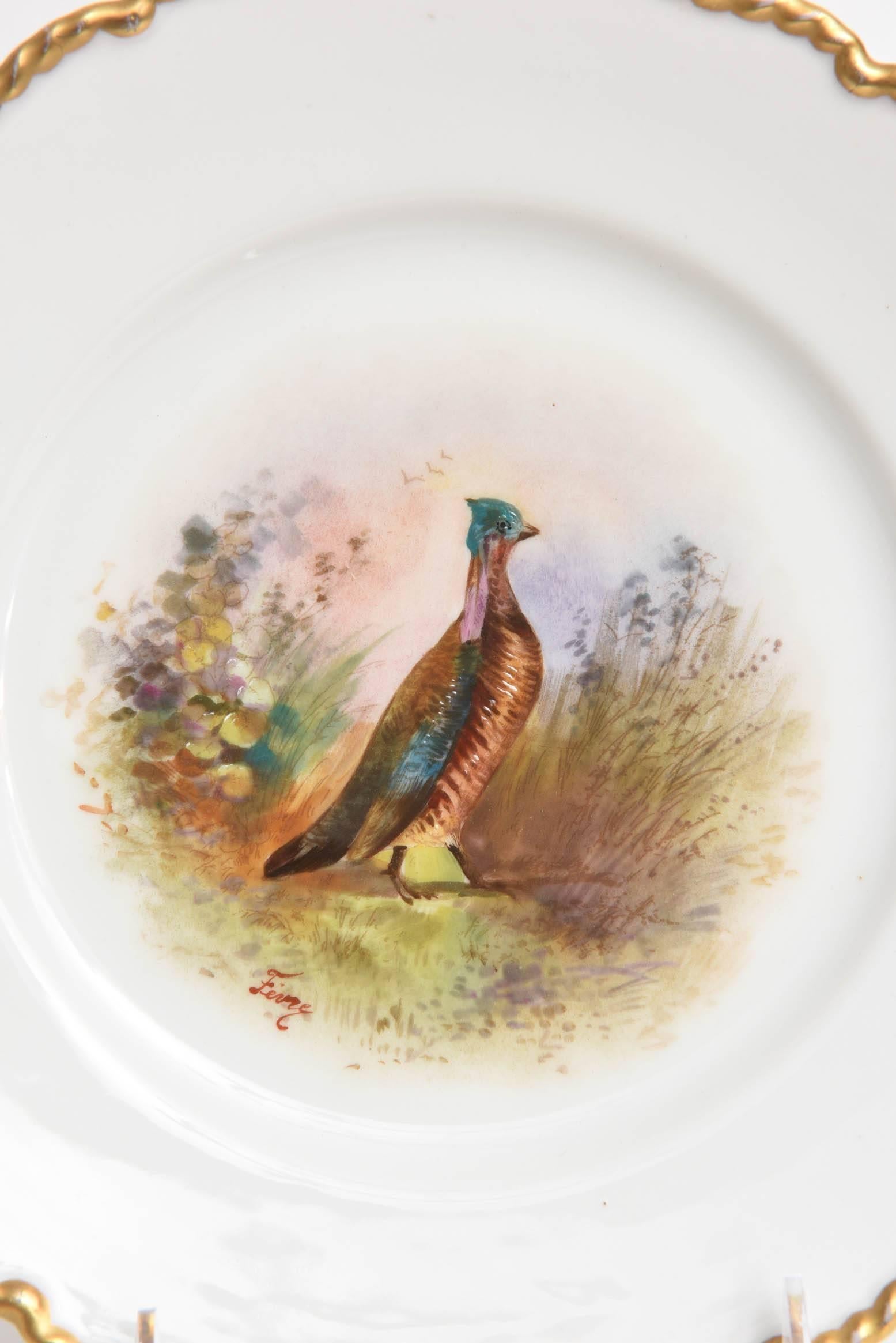 French Pair of Game Bird Plates, Antique Limoges, France