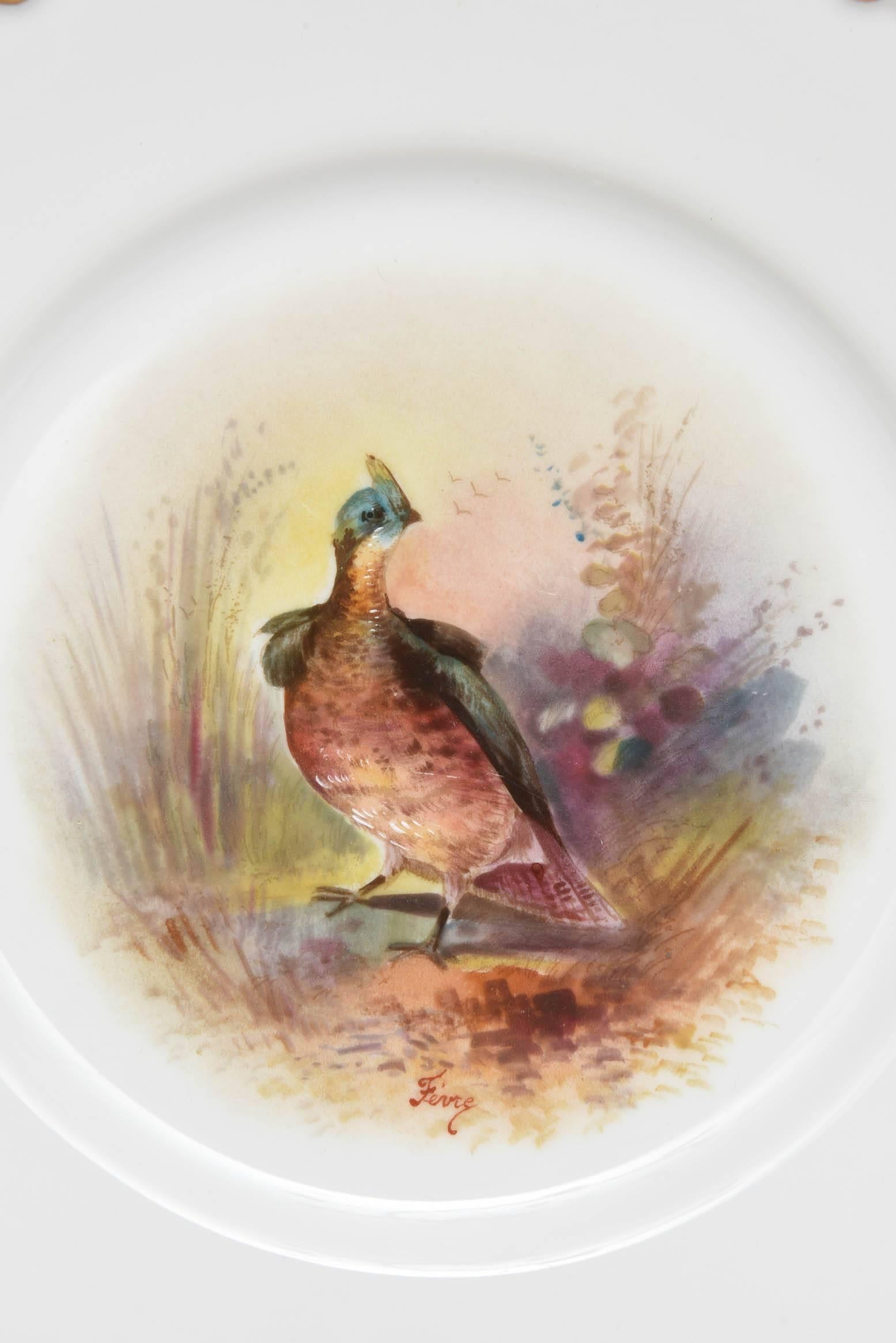 Hand-Crafted Pair of Game Bird Plates, Antique Limoges, France