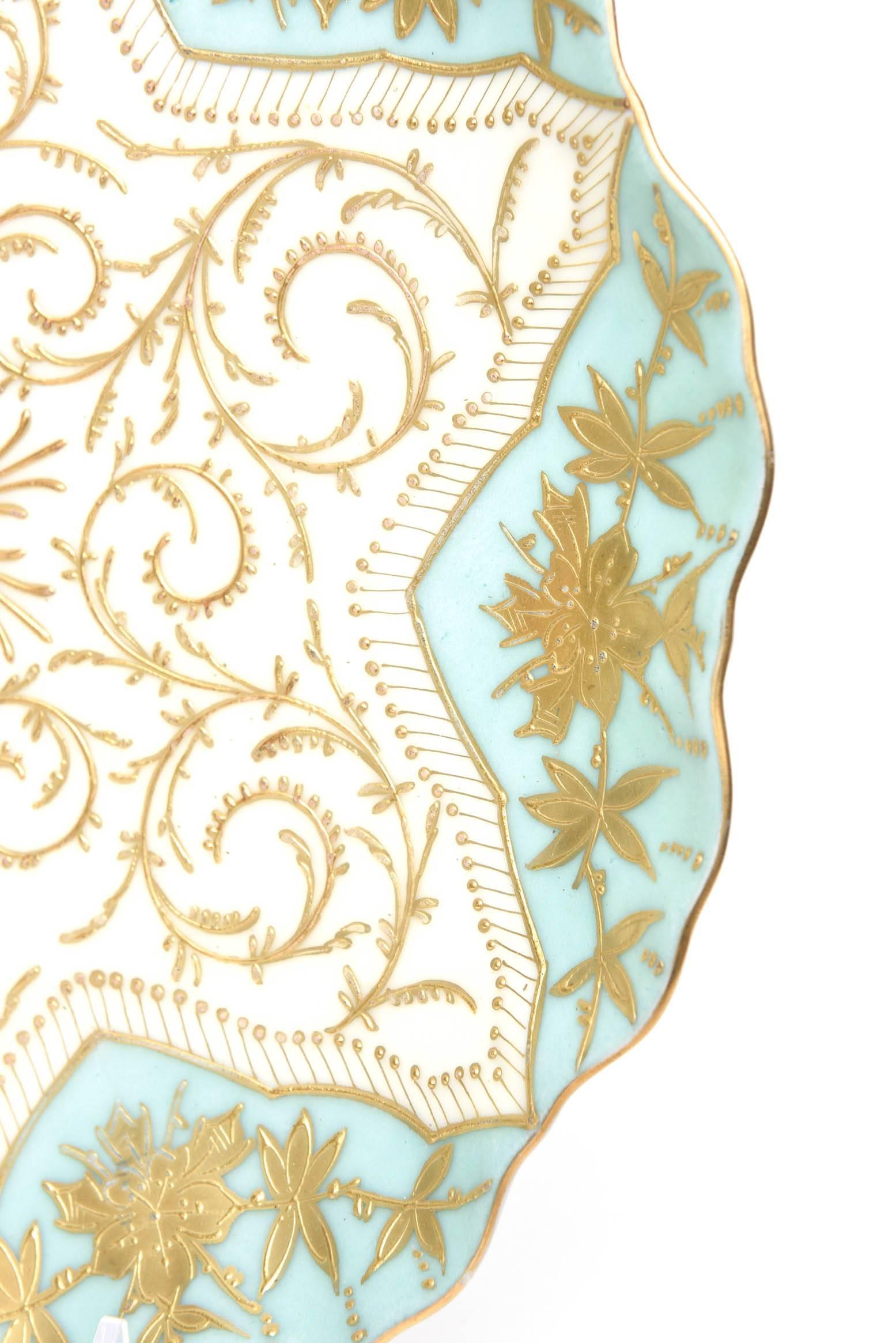 Gold Ten Elaborately Decorated Turquoise Gilt Dessert or Display Plates, 19th Century