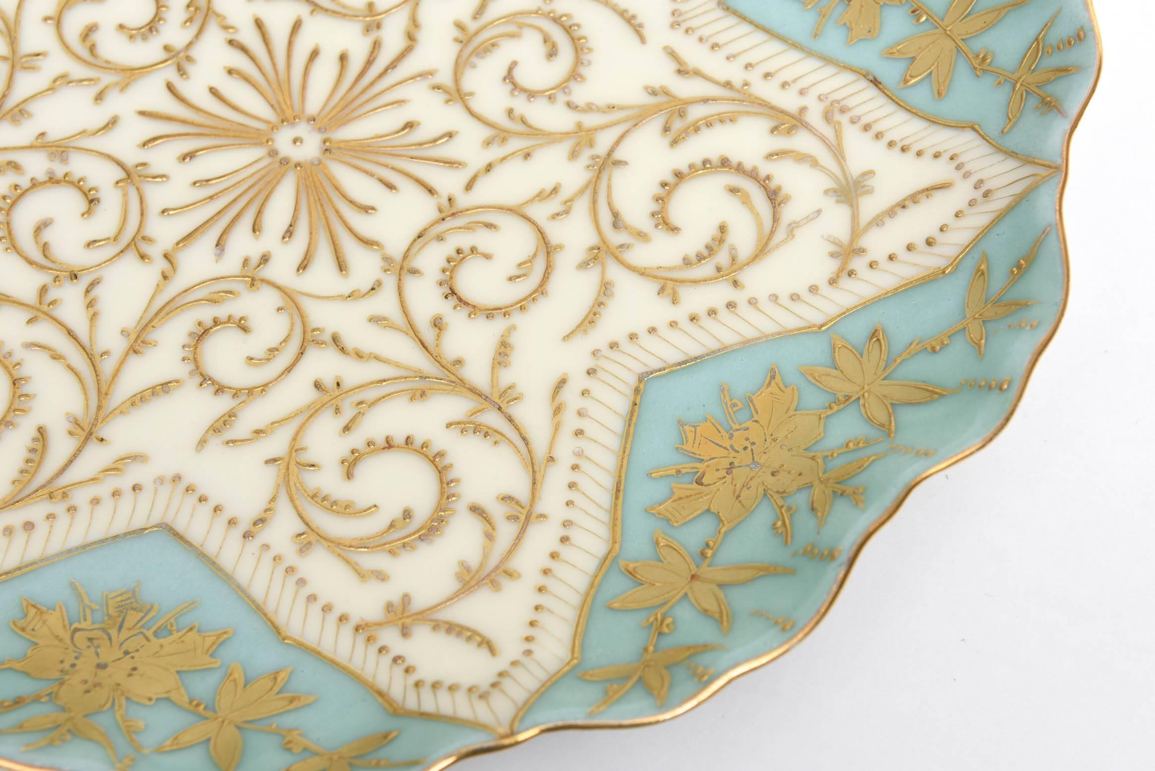 Ten Elaborately Decorated Turquoise Gilt Dessert or Display Plates, 19th Century 1