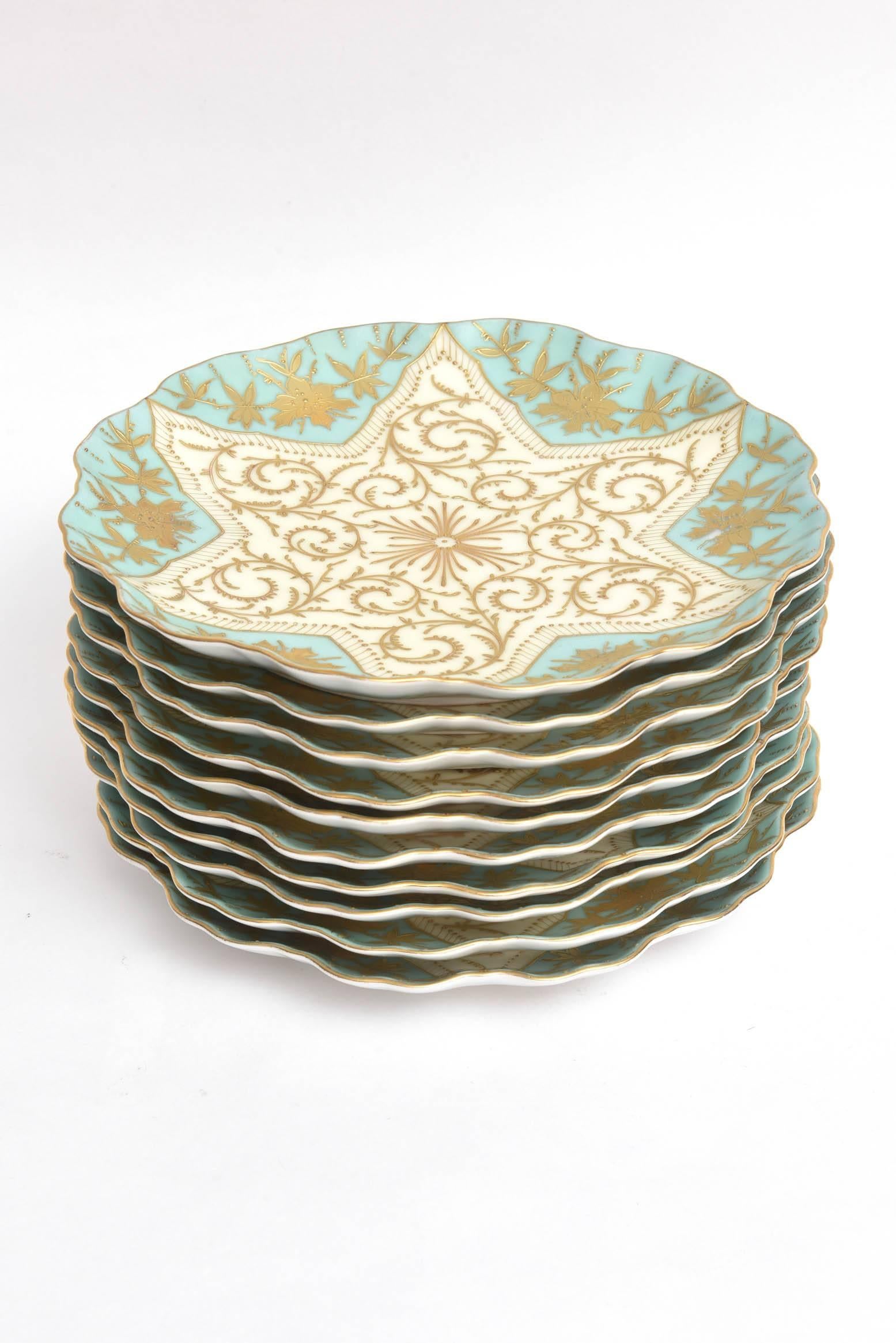 Ten Elaborately Decorated Turquoise Gilt Dessert or Display Plates, 19th Century 4