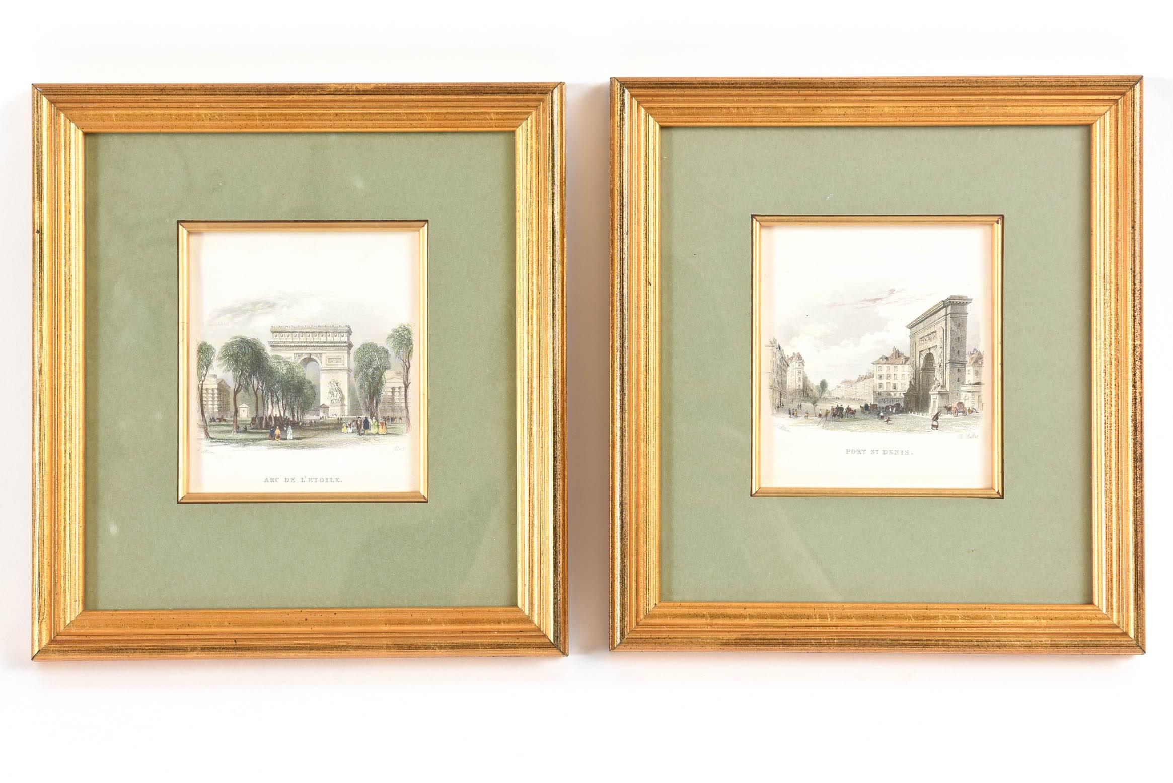 Hand-Carved Eight Elegant Paris Prints, Hand Colored by Thomas Allom, Great Framing Detail