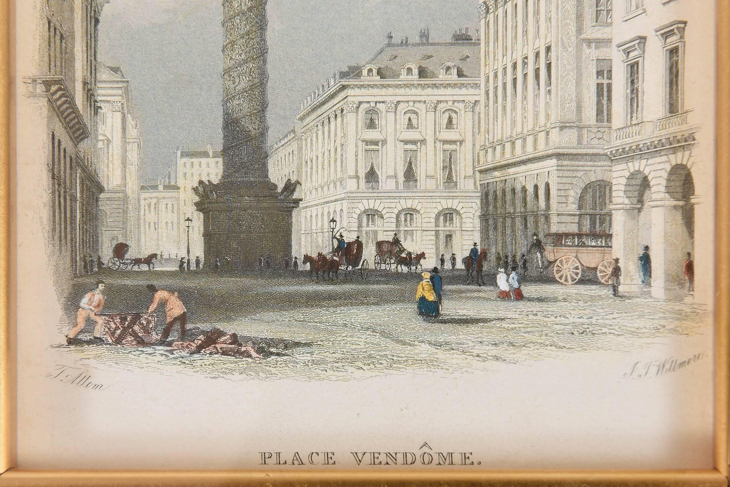 Eight Elegant Paris Prints, Hand Colored by Thomas Allom, Great Framing Detail In Good Condition In West Palm Beach, FL