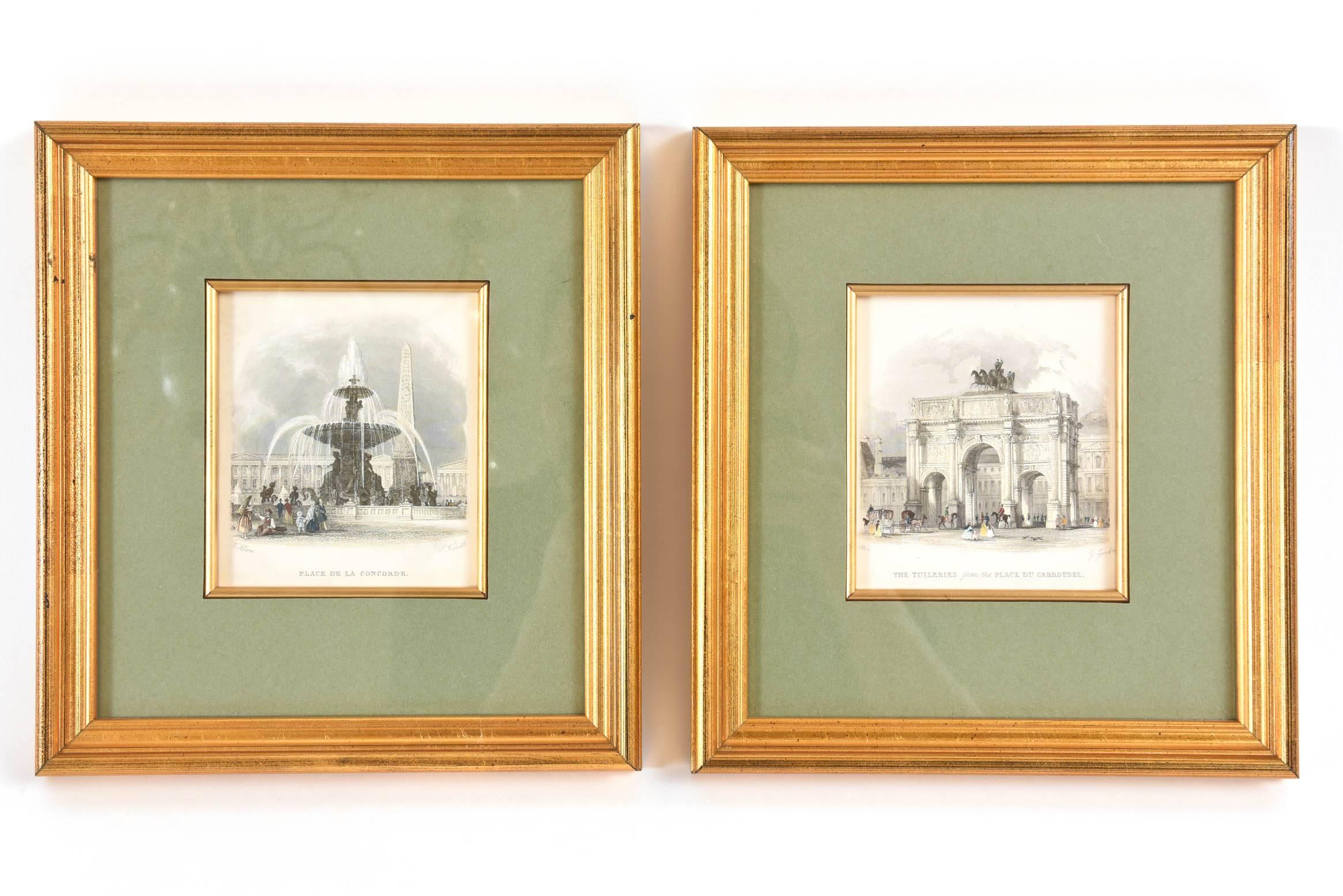 Late 19th Century Eight Elegant Paris Prints, Hand Colored by Thomas Allom, Great Framing Detail