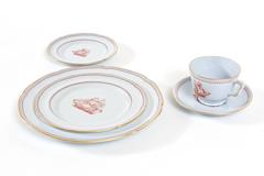 China Service for Ten, 50 Pieces Spode Tradewinds in Red, Dinner Plates, Salads