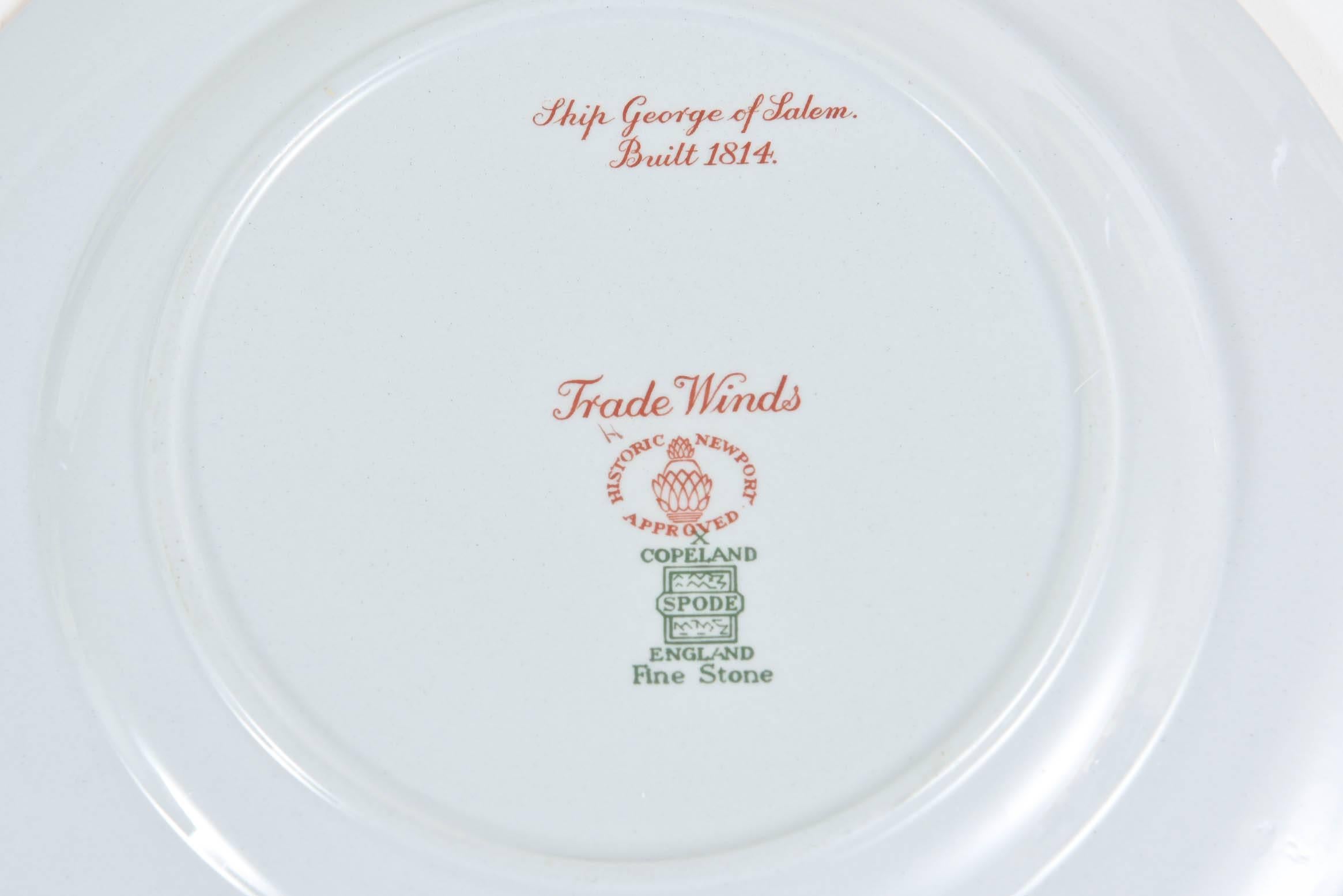 Hand-Crafted China Service for Ten, 50 Pieces Spode Tradewinds in Red, Dinner Plates, Salads