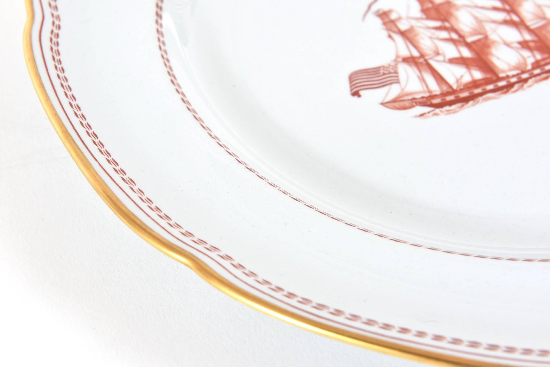 Mid-20th Century Dinner Plate in Spode Tradewinds in Red, Gold Trimmed, Vintage, circa 1960s