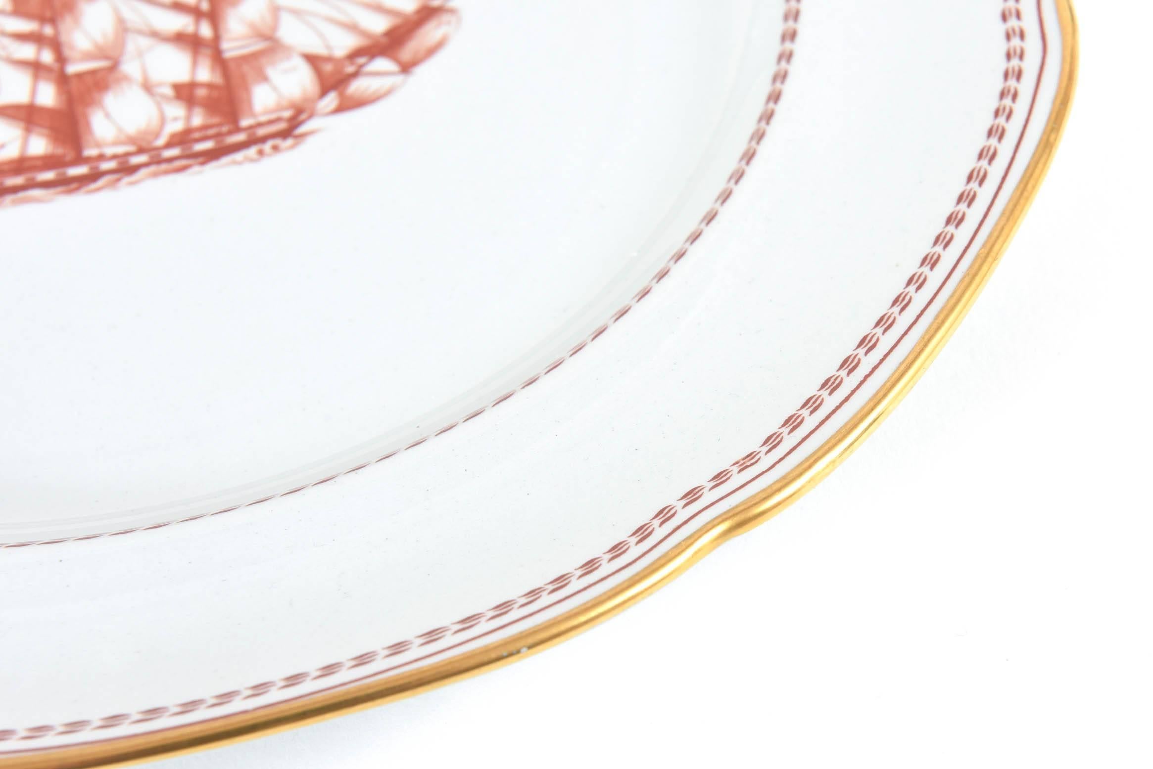 Dinner Plate in Spode Tradewinds in Red, Gold Trimmed, Vintage, circa 1960s 4