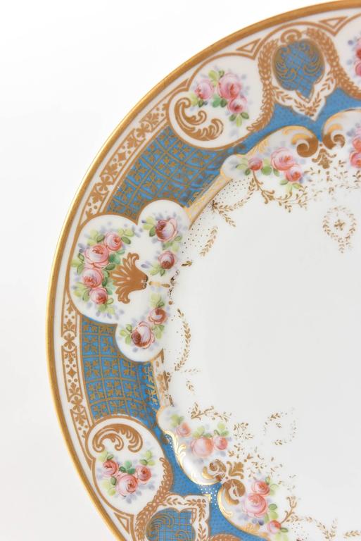 Pretty Turquoise and Rose Pink Dinner Plates, Antique, circa 1900 at