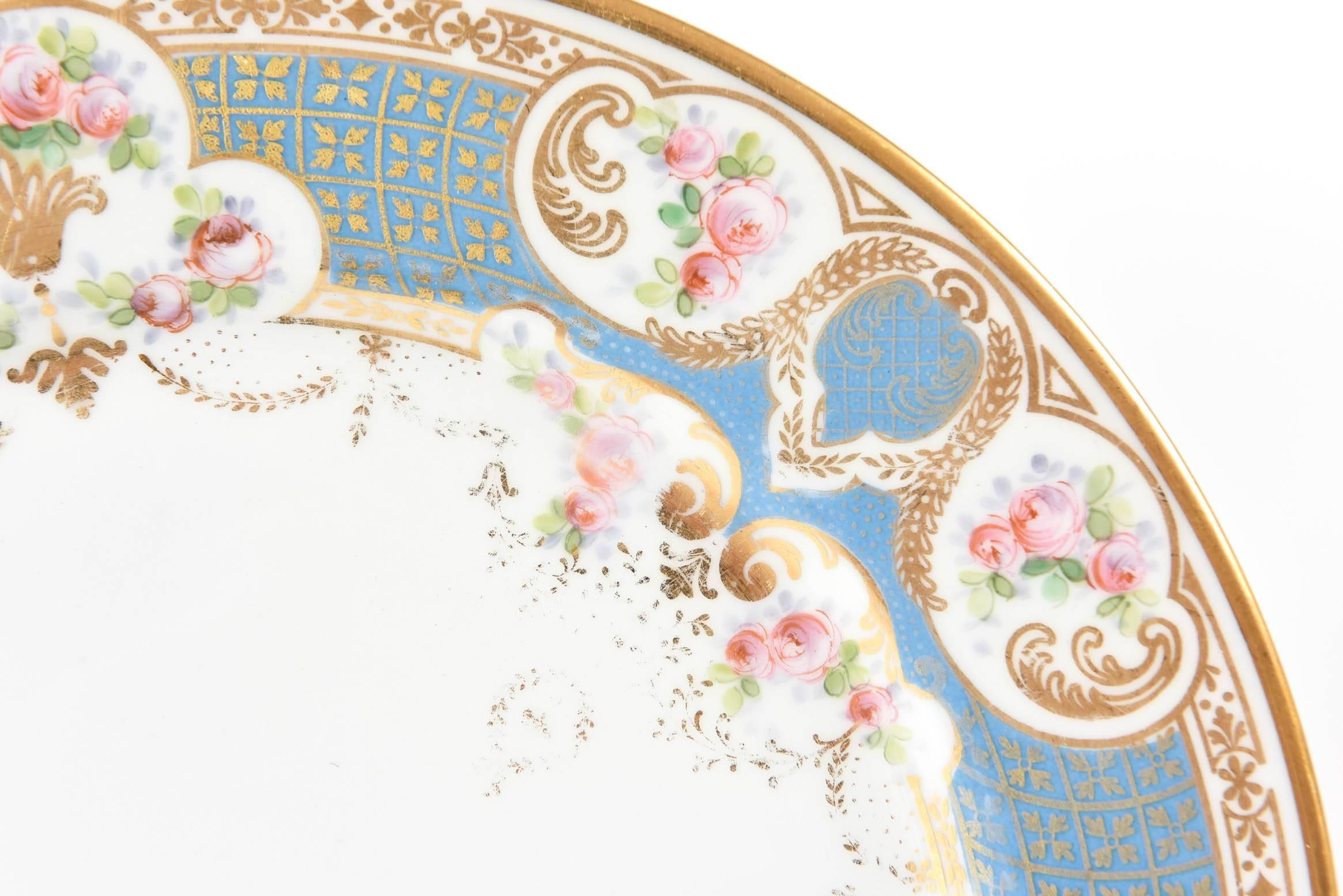 Napoleon Pretty Turquoise and Rose Pink Dinner Plates, Antique, circa 1900