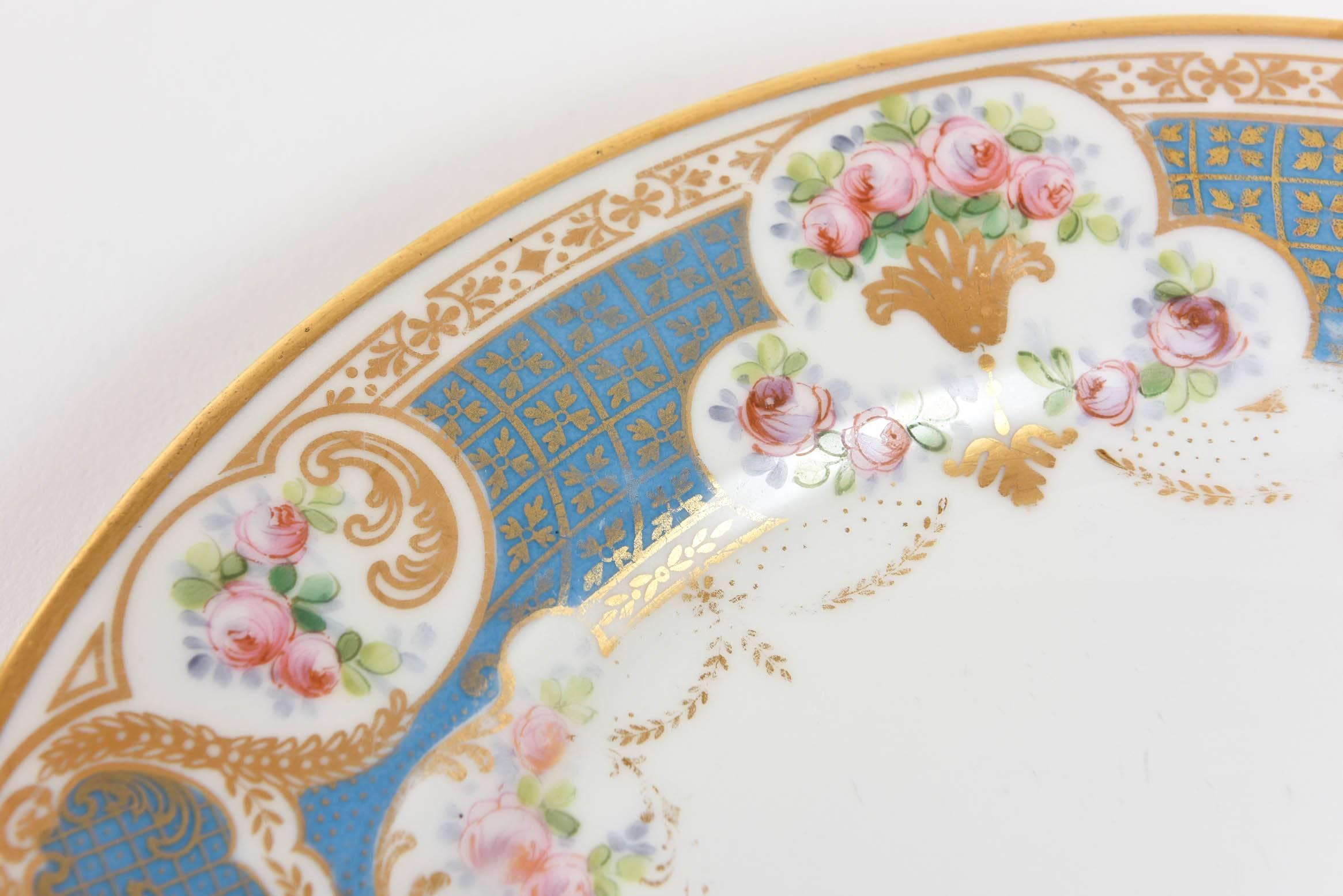 Pretty Turquoise and Rose Pink Dinner Plates, Antique, circa 1900 In Good Condition In West Palm Beach, FL