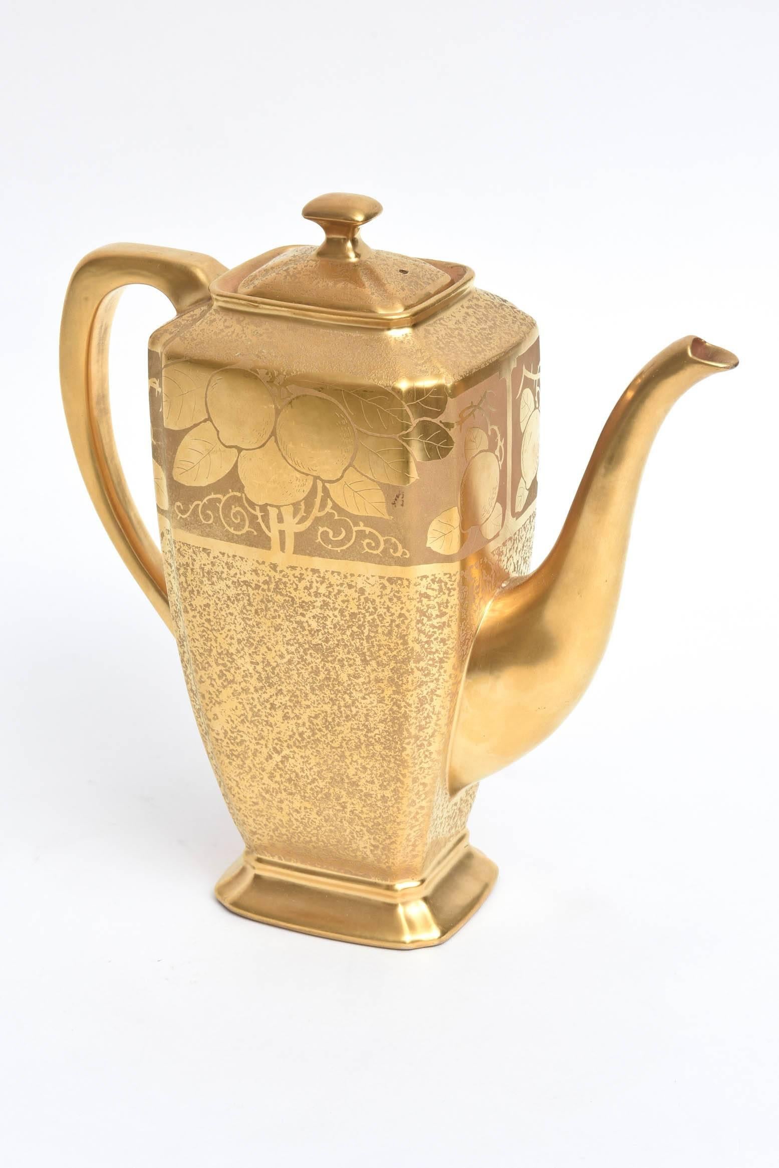 American Art Nouveau Style Gilt Encrusted Coffee Pot, Peacock and Floral