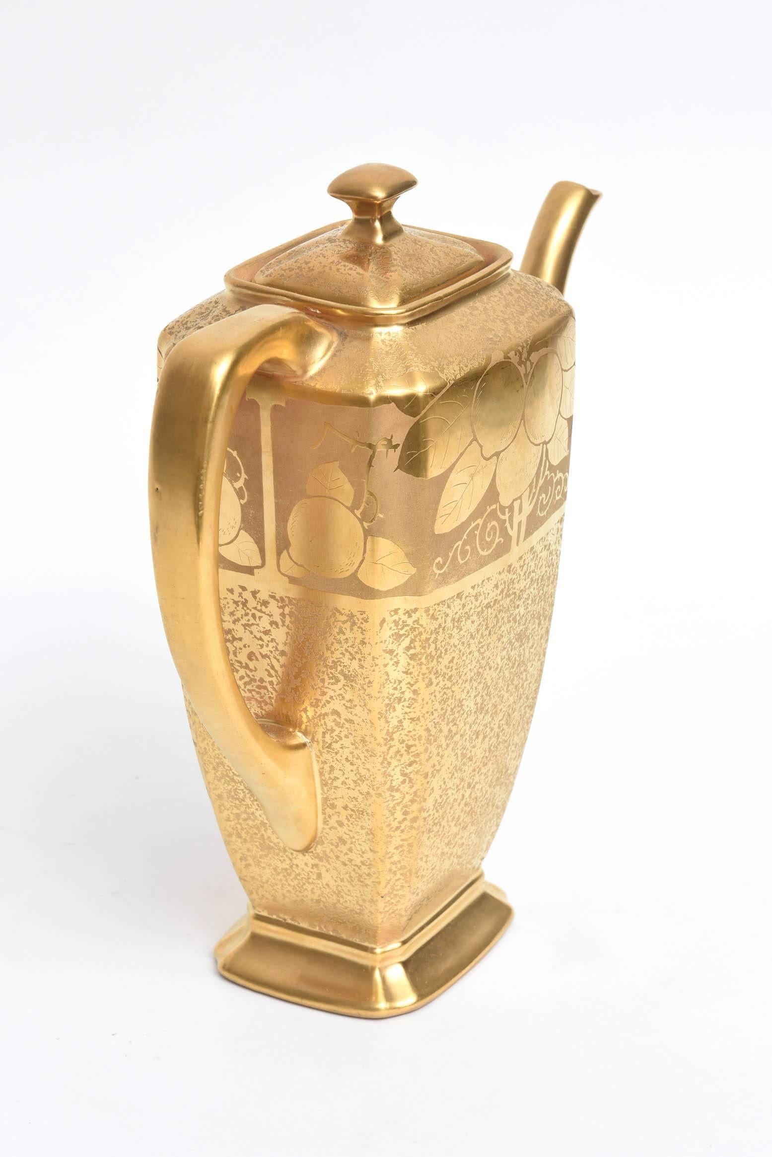 Hand-Crafted Art Nouveau Style Gilt Encrusted Coffee Pot, Peacock and Floral