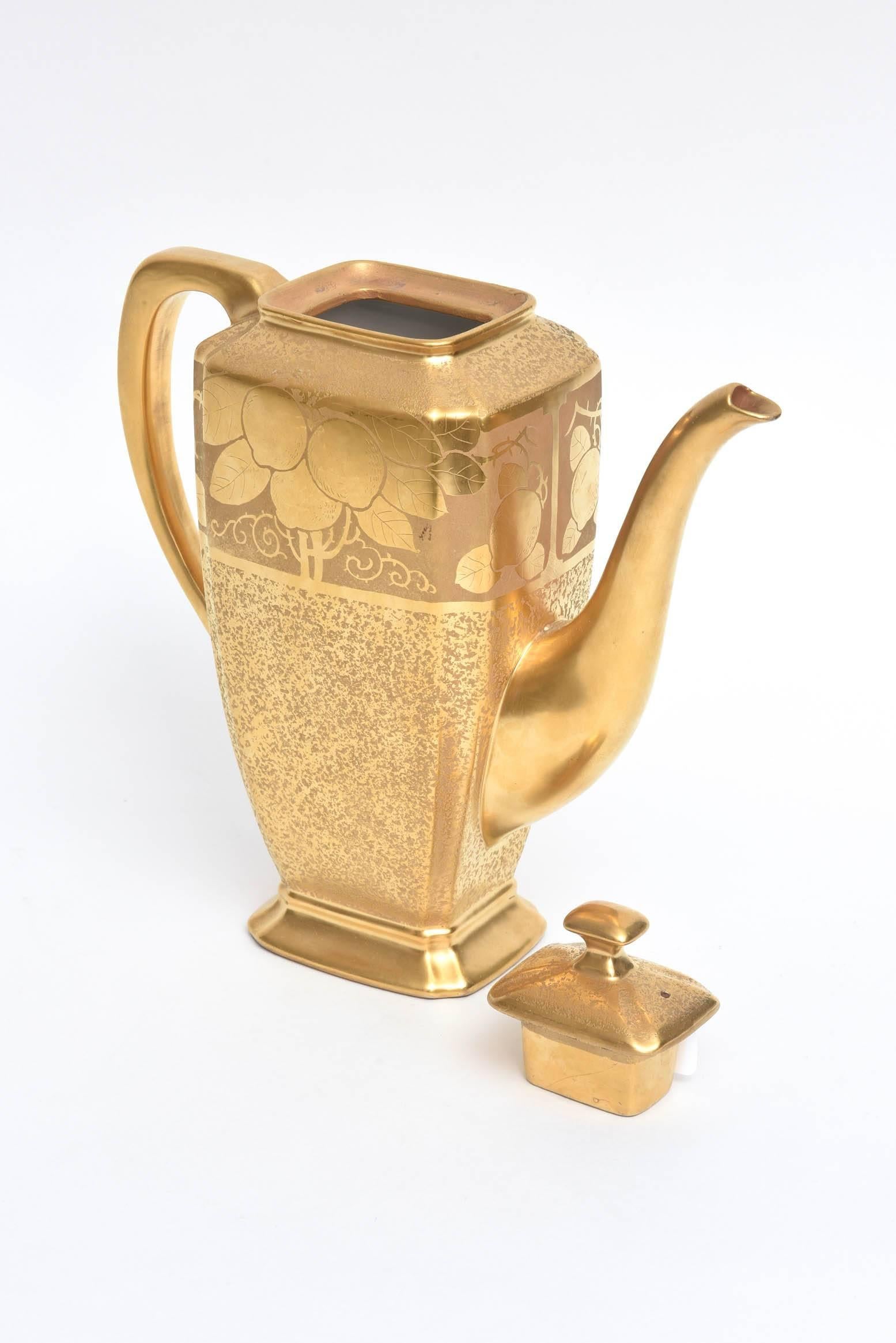 Early 20th Century Art Nouveau Style Gilt Encrusted Coffee Pot, Peacock and Floral