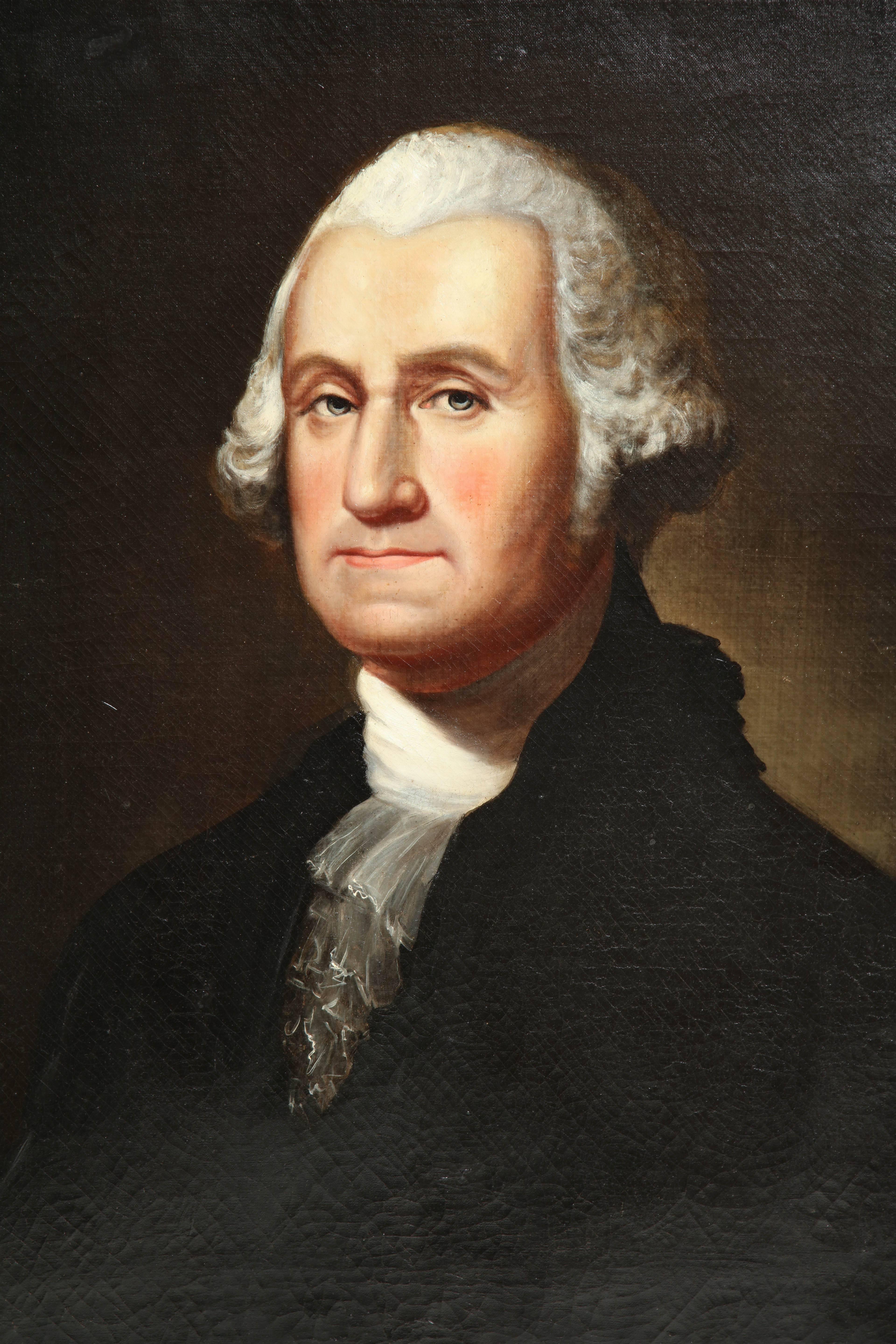 A 19th century oil on canvas portrait of George Washington.
