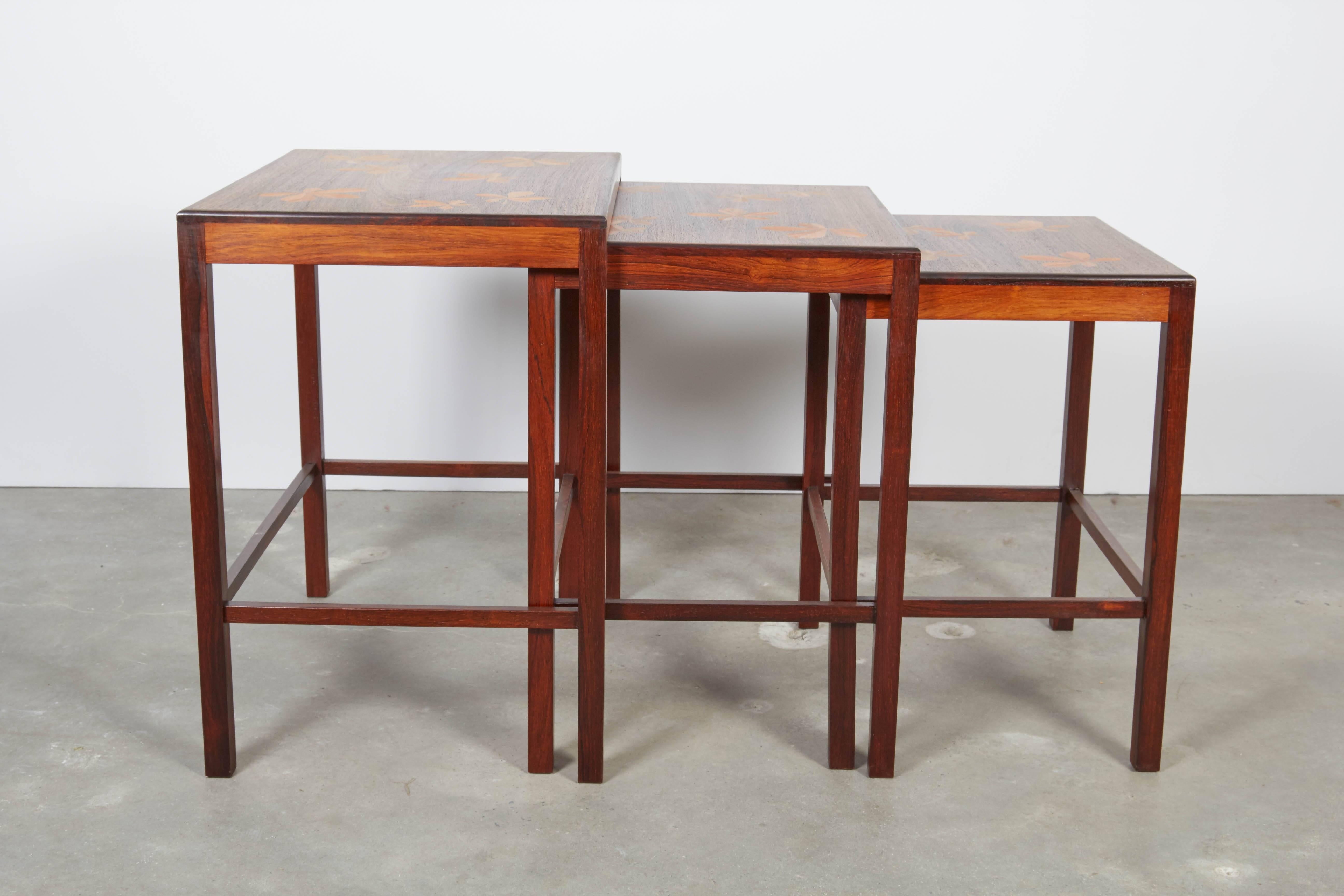 Danish Rosewood Nesting Tables with Chestnut Inlay