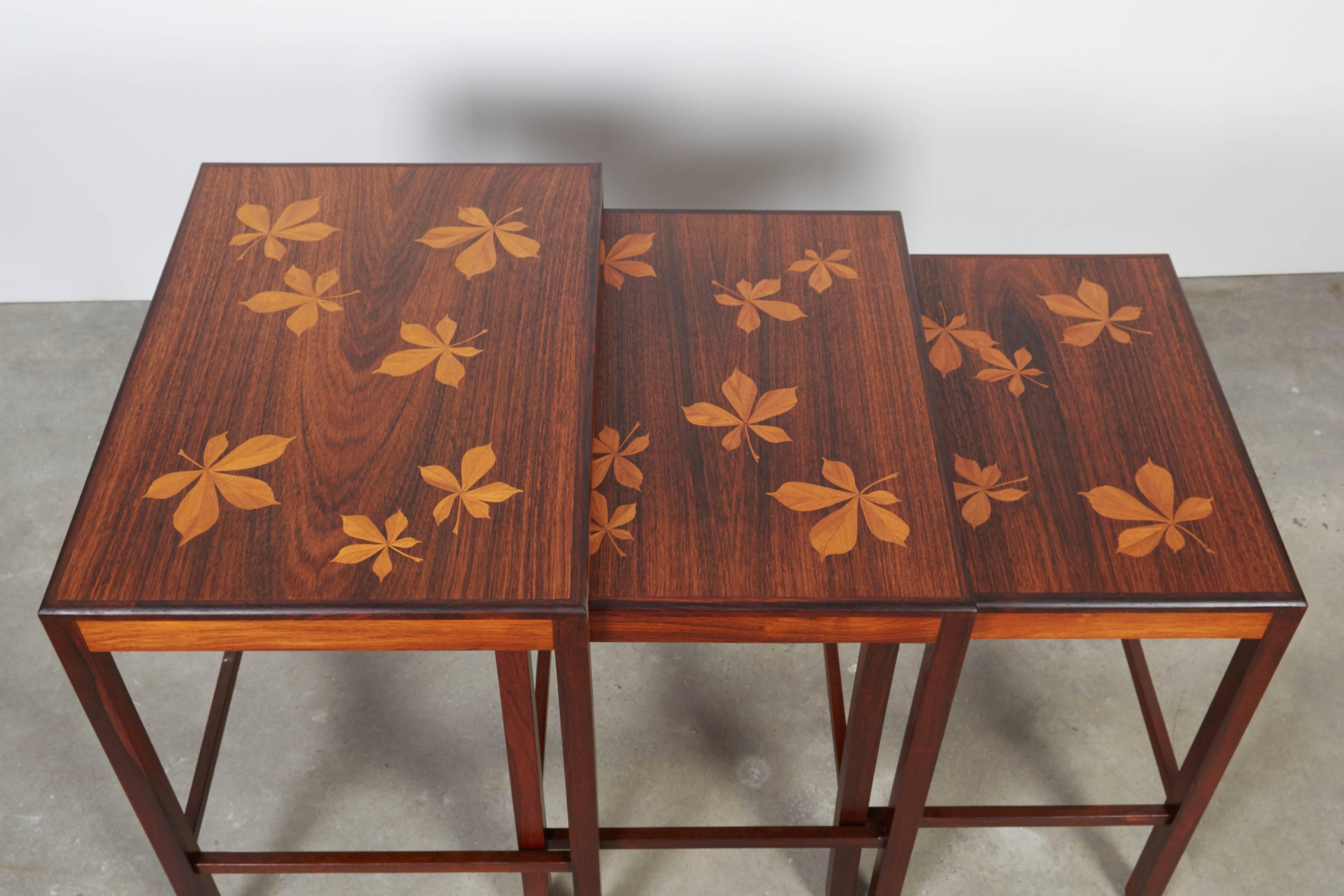 Oiled Rosewood Nesting Tables with Chestnut Inlay