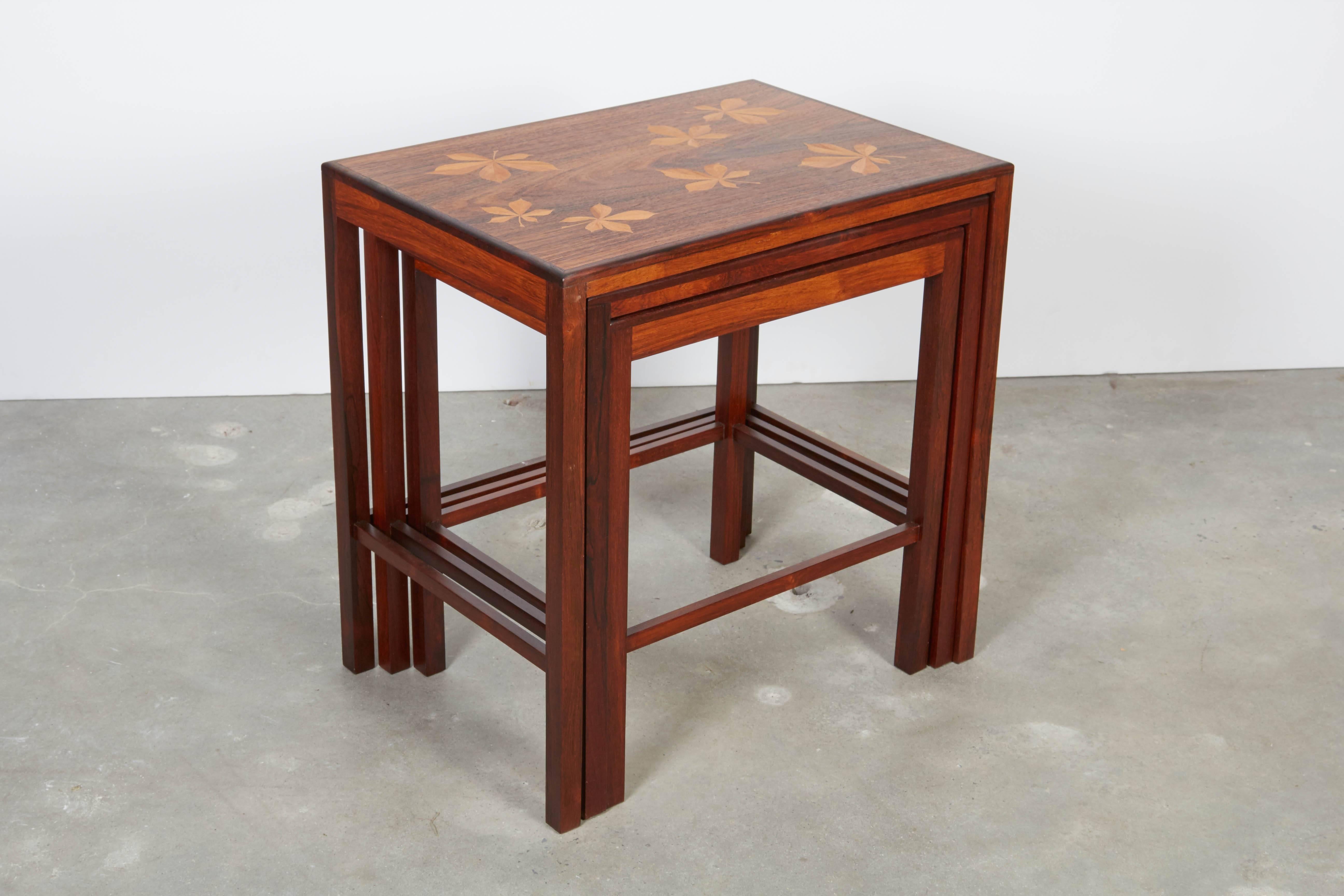 Mid-20th Century Rosewood Nesting Tables with Chestnut Inlay