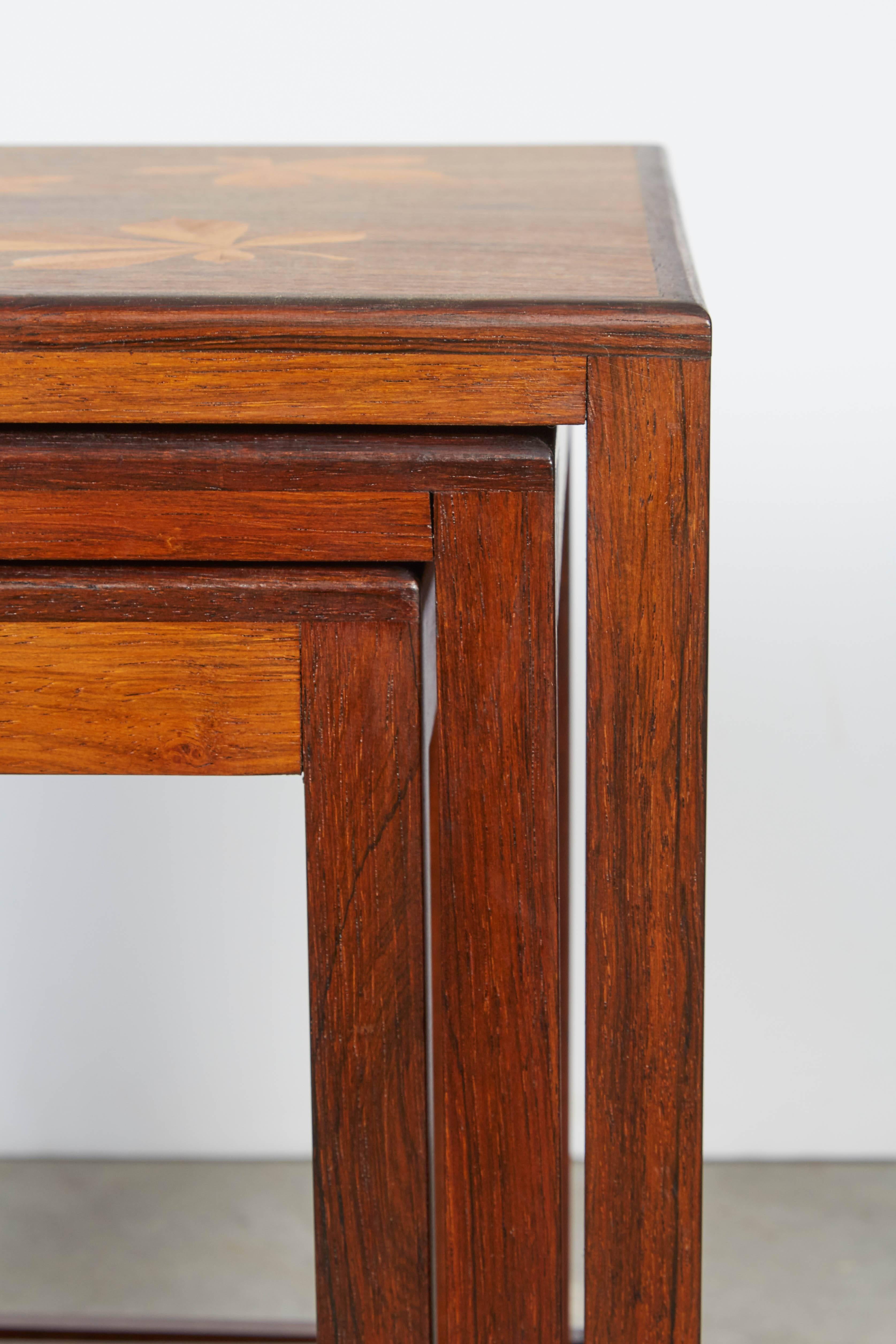 Rosewood Nesting Tables with Chestnut Inlay 1