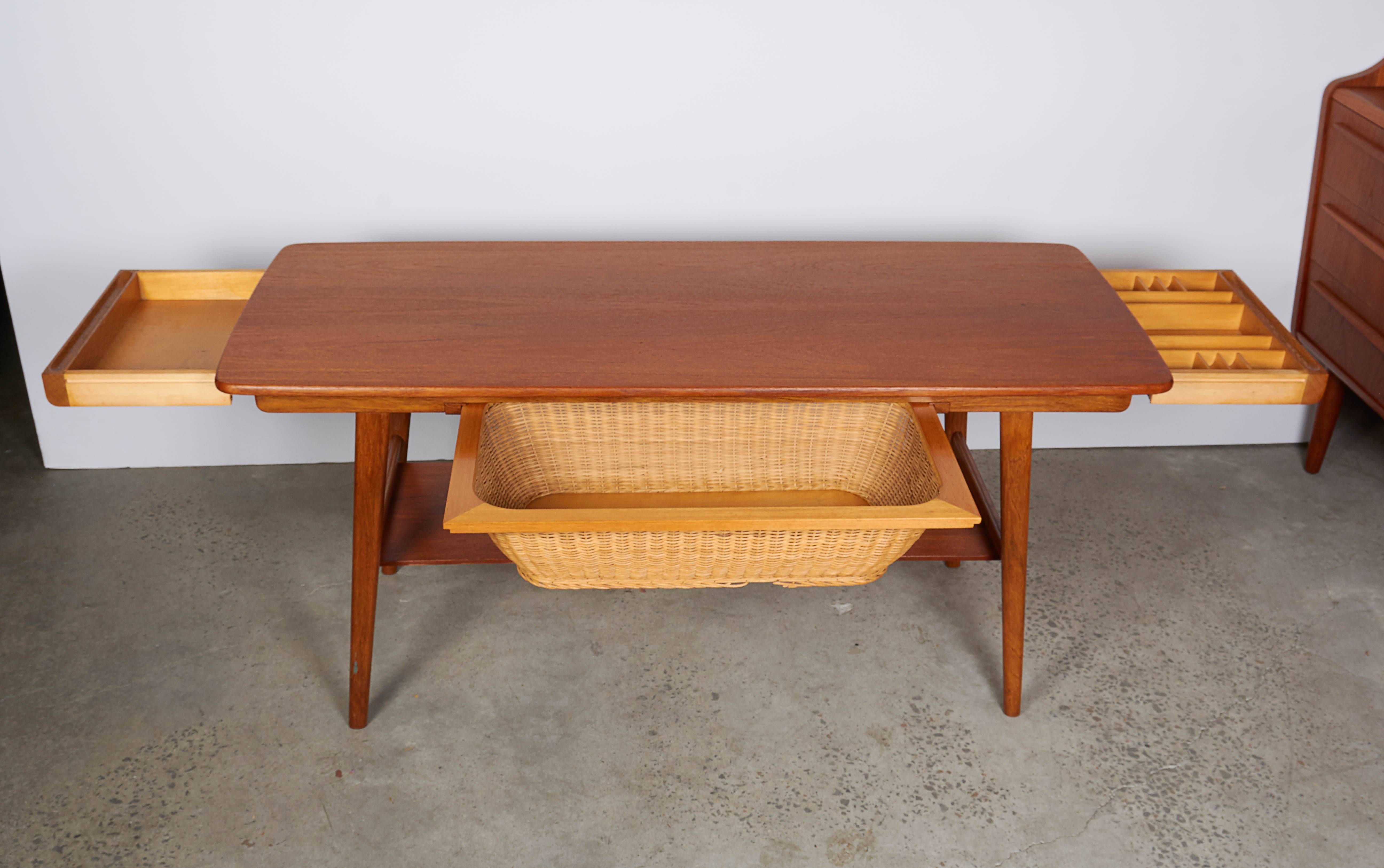Oiled 1950s Teak Coffee Table or Sewing Table