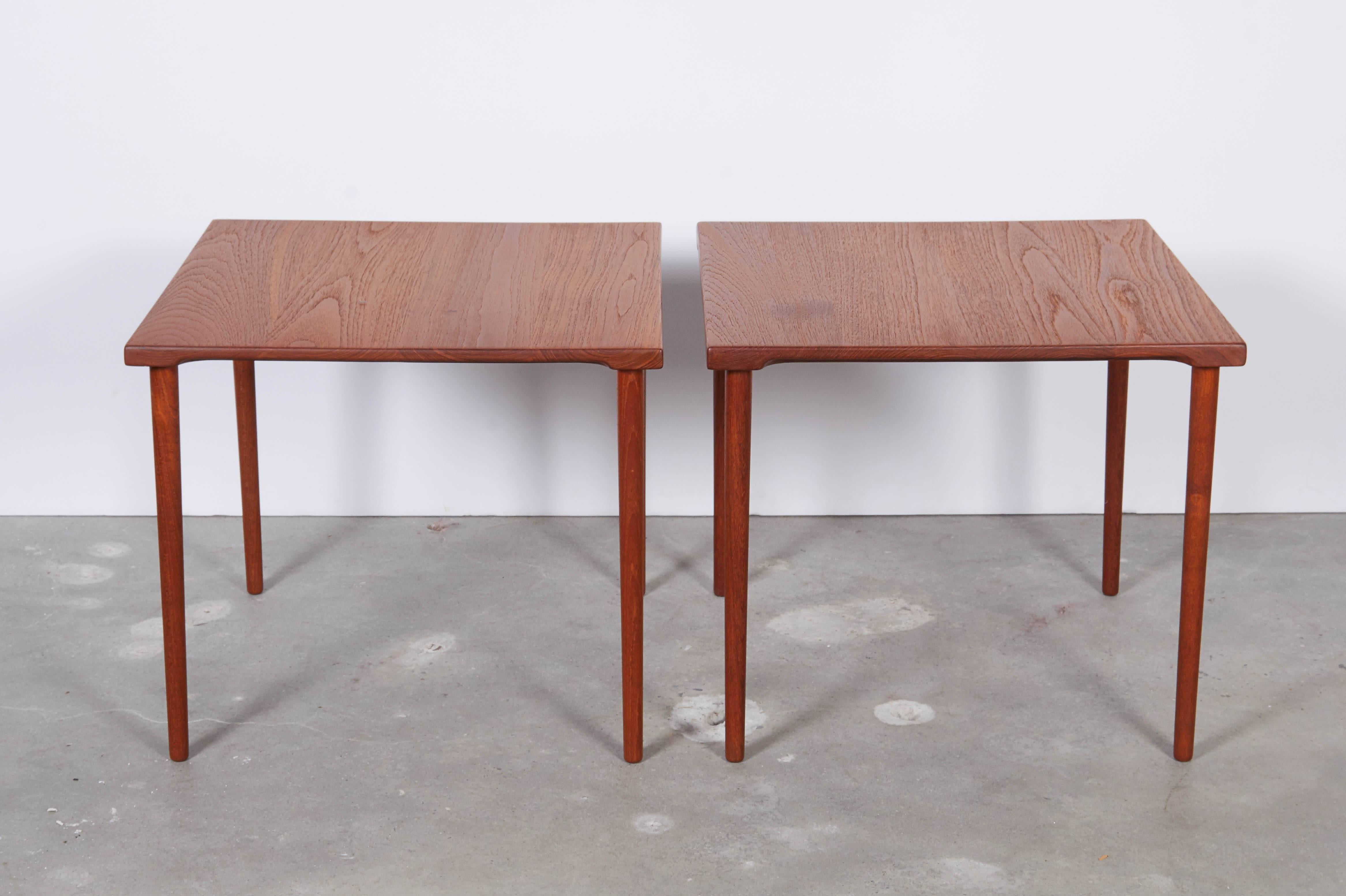 Vintage 1950s Hvidt & Molgaard Side Tables, Pair

This pair of teak end tables are in excellent condition. Use them separately as side tables or push them together to create a coffee table. Ready for pick up, delivery, or shipping anywhere in