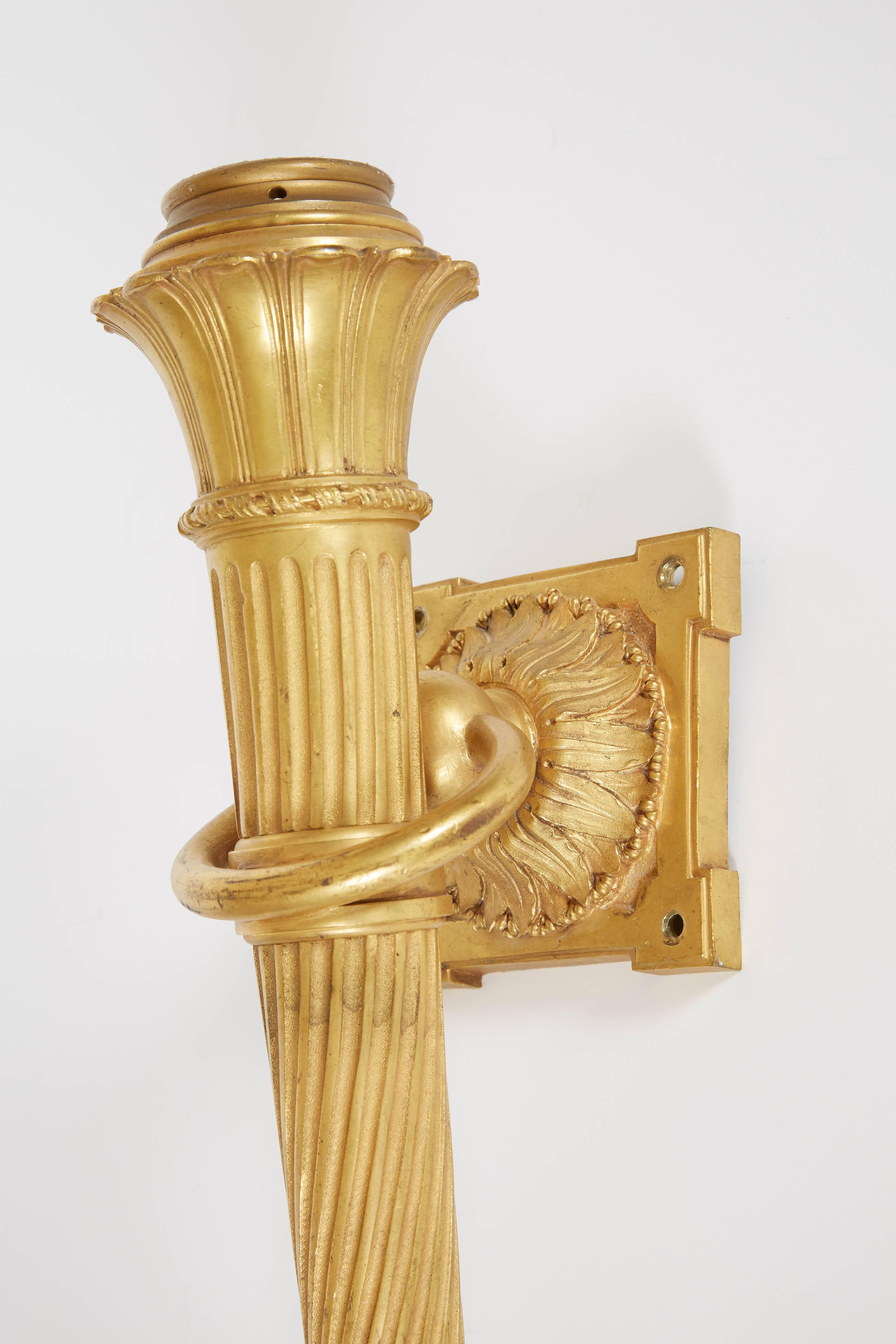 Set of Four Neoclassical Style Gilt Bronze Torch Form Wall Lights 3
