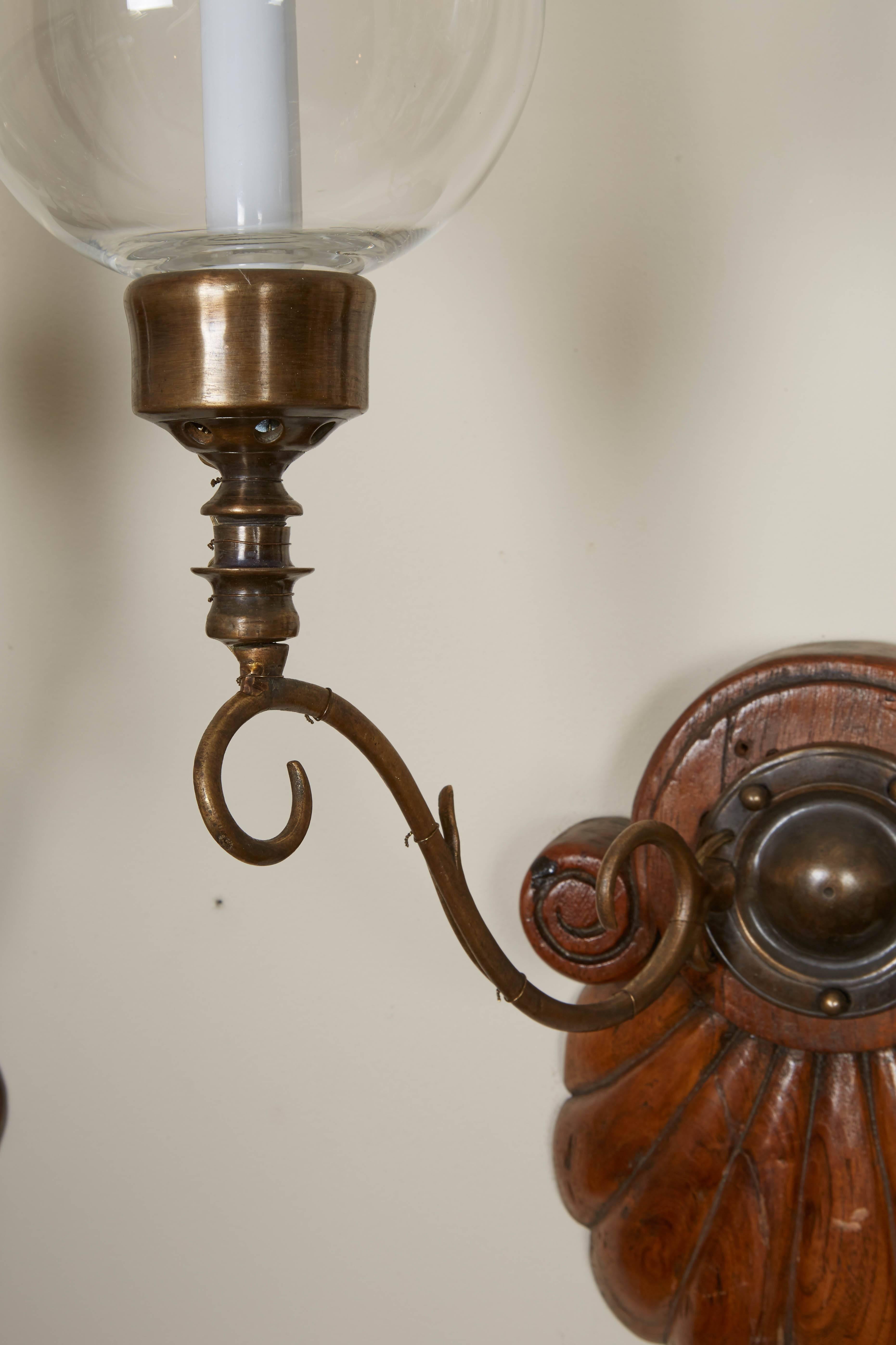 Wood Pair of Anglo-Indian Two-Light Sconces