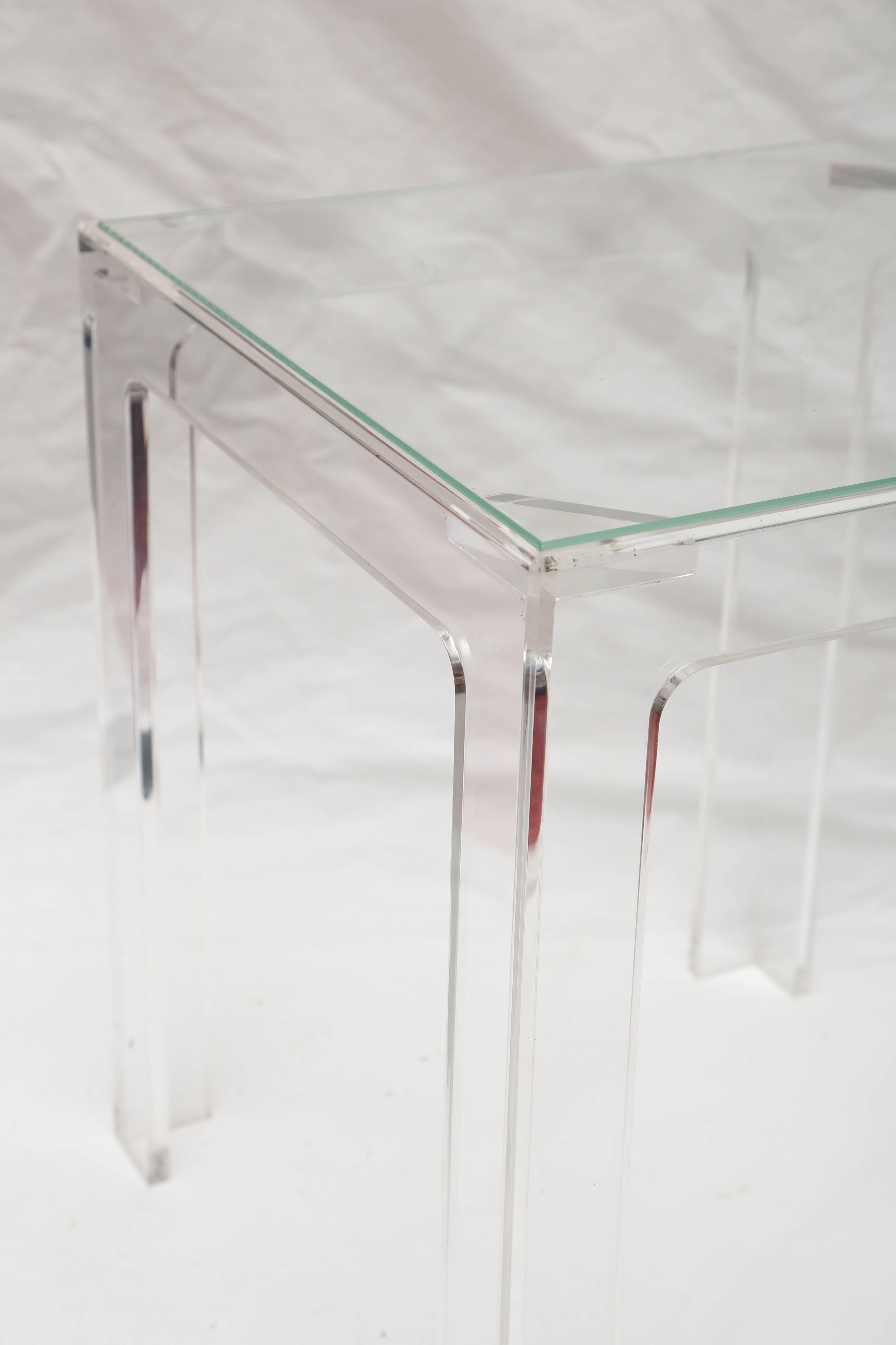 Wonderful petite Lucite and glass end table.