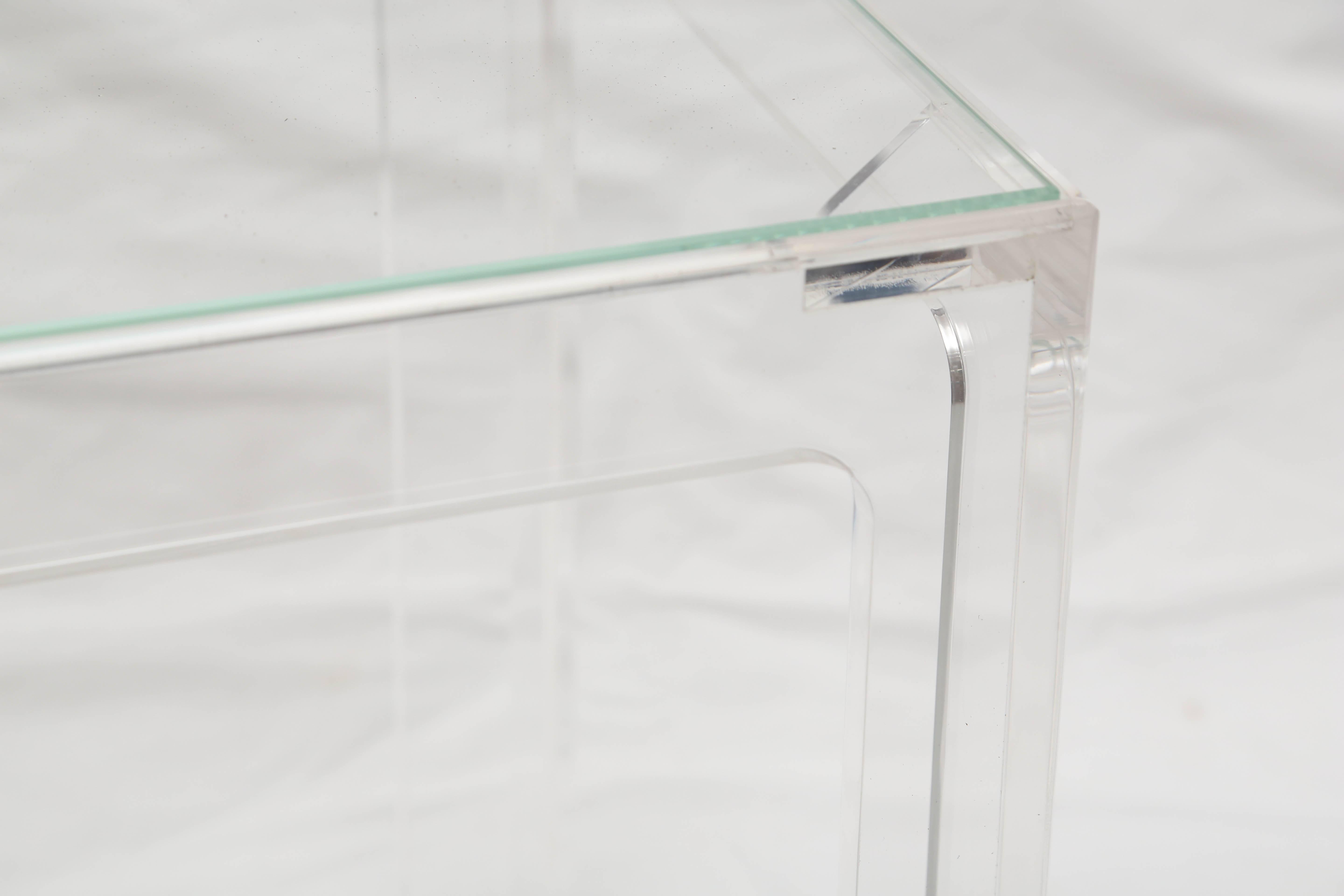 American Small Lucite and Glass End Table
