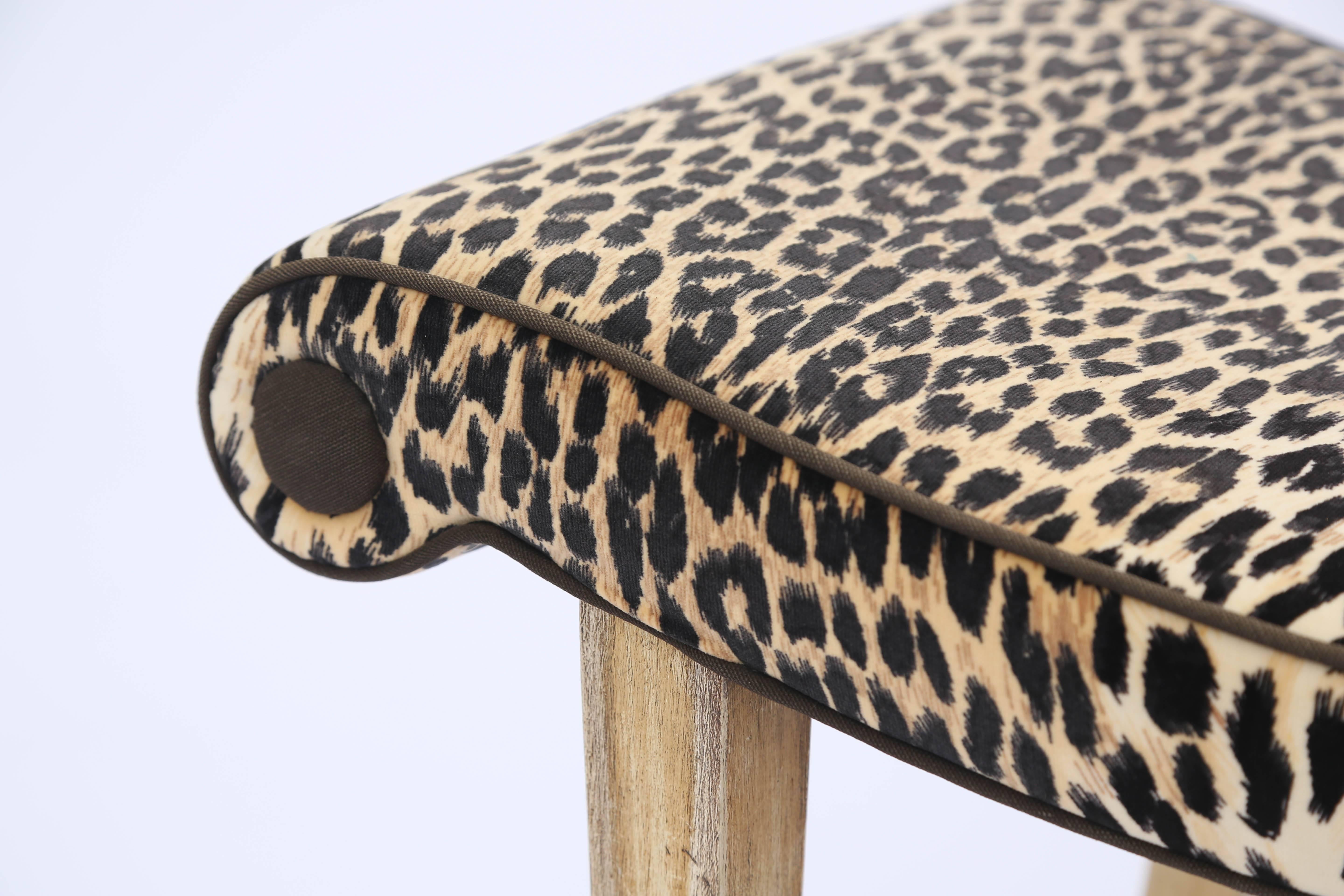 Painted Hollywood Regency Leopard Bench