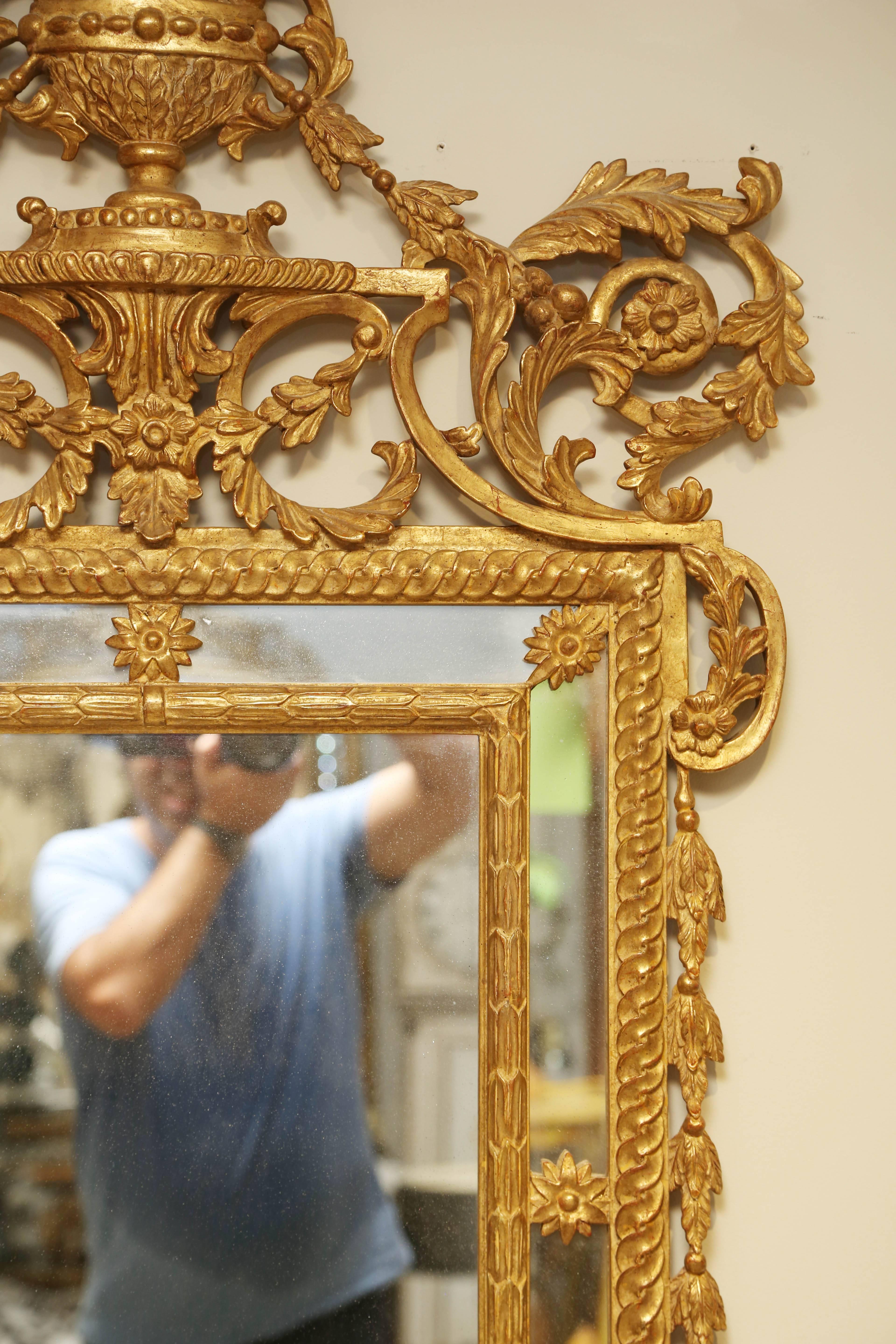 Hand-Carved Pair of Carved Giltwood Louis XVI Mirrors