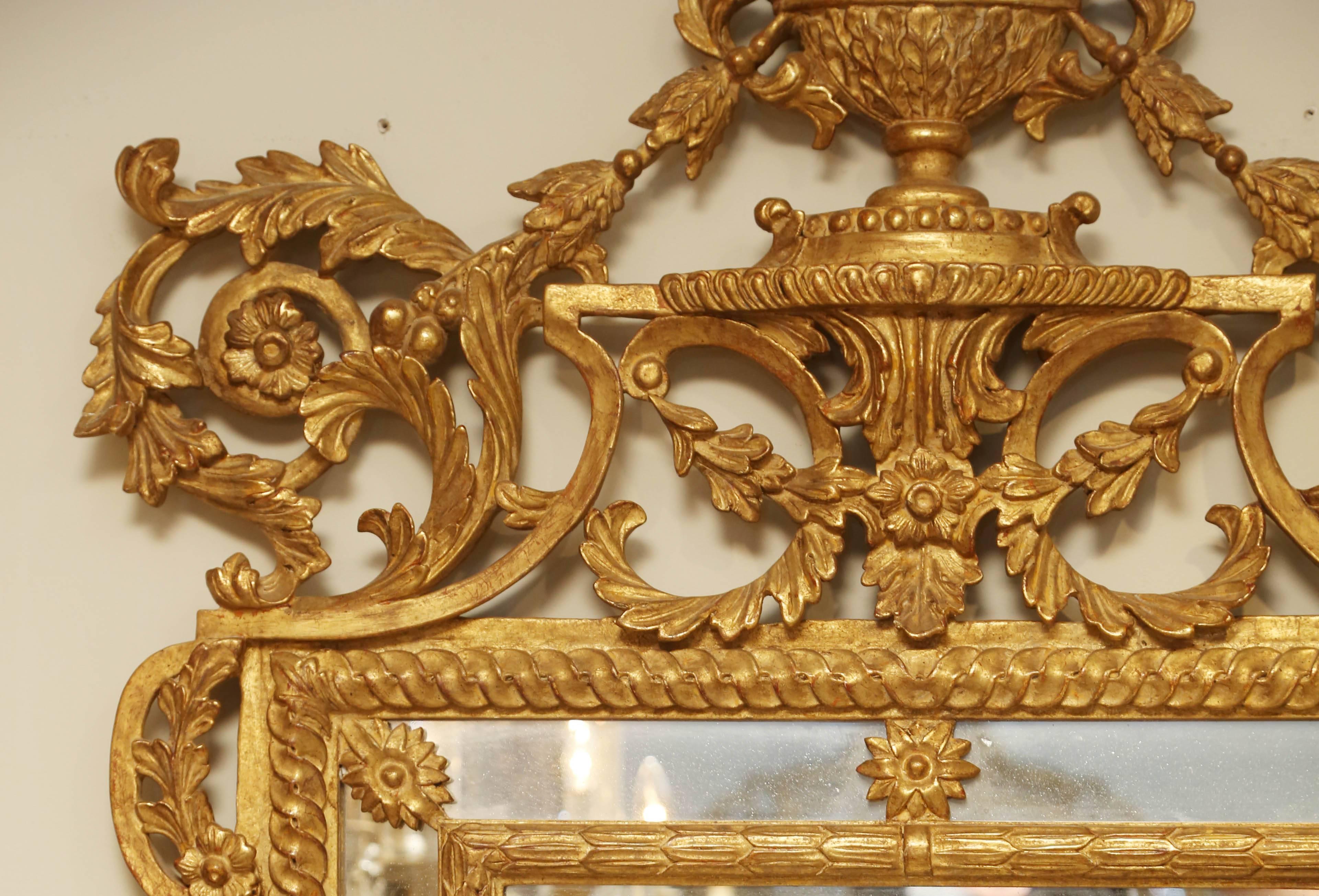Pair of Carved Giltwood Louis XVI Mirrors In Excellent Condition In West Palm Beach, FL